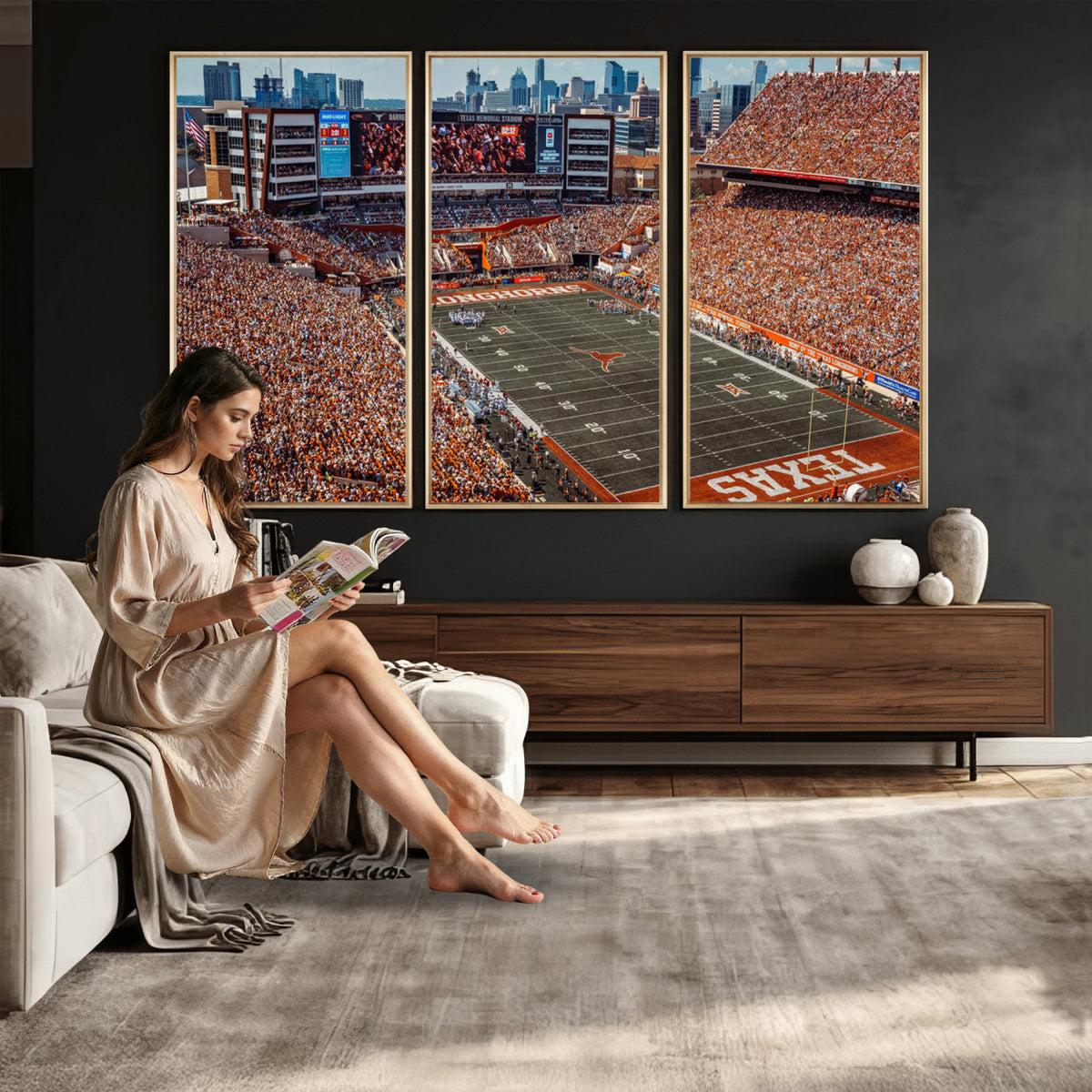 92103-MGV-CV-36X24 - University of Texas Longhorns Football Team Print - Austin Darrell K Royal-Texas Memorial Stadium