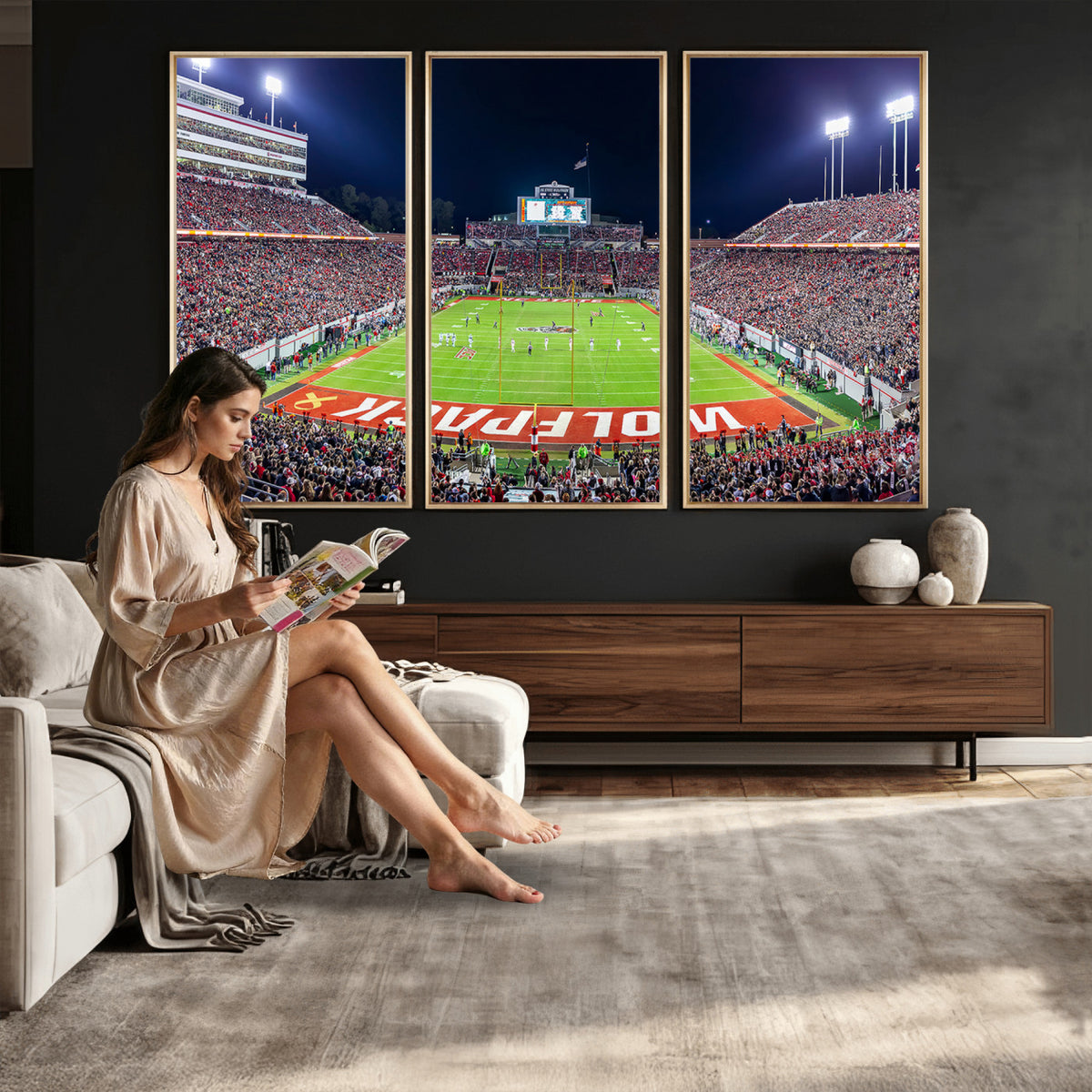 80943-MGV-CV-36X24 - Wolfpack Football Team Print - Raleigh Carter-Finley Stadium Wall Art Canvas Print