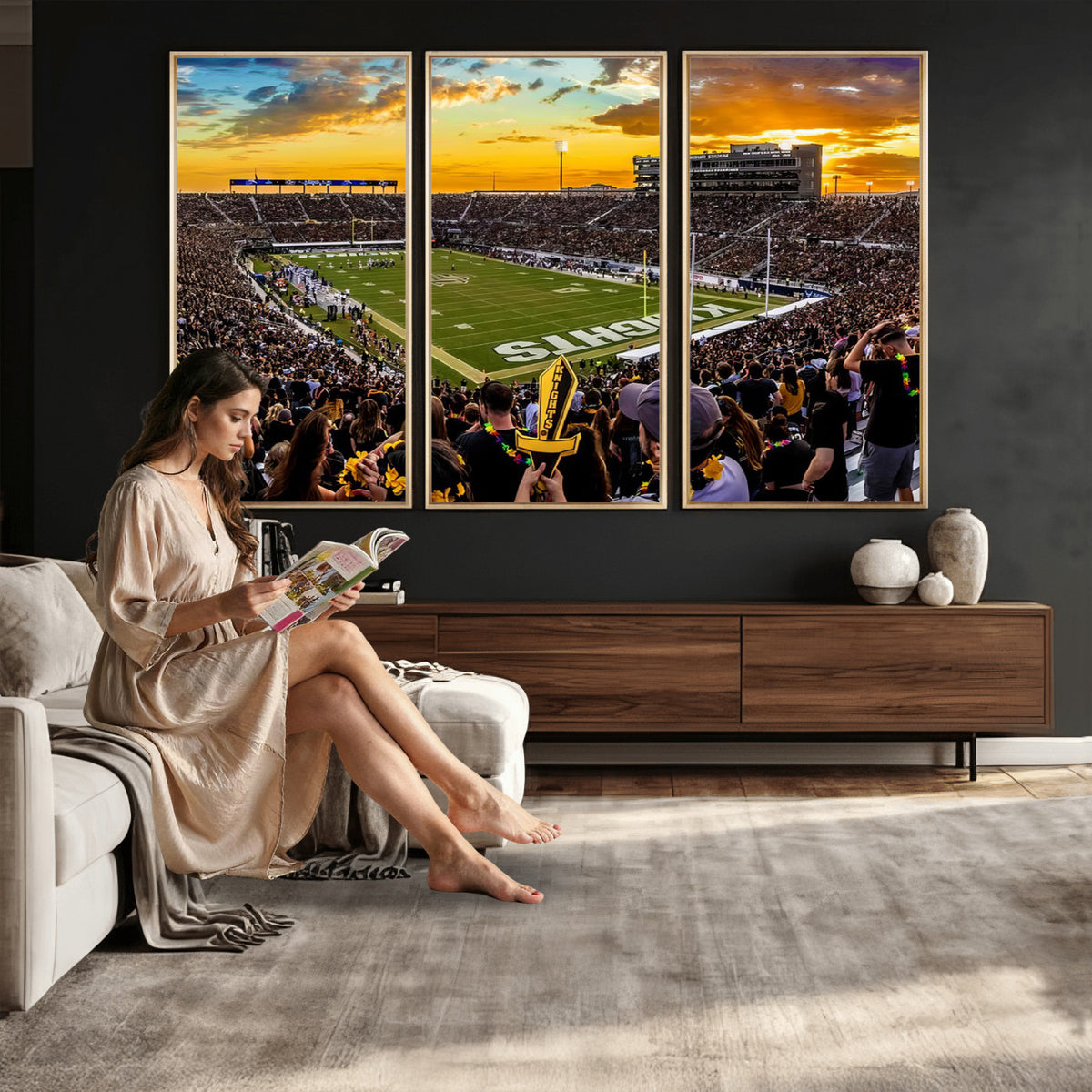 66803-MGV-CV-36X24 - UCF Knights Football Team Print - Orlando FBC Mortgage Stadium, UCF Knights Wall Art Canvas Print