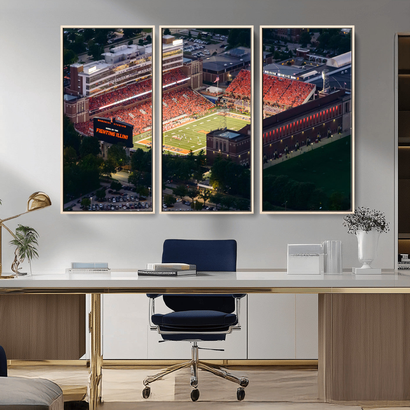 MGV-FC-48X32-3P - University of Illinois Fighting Illini Football Team Print - Champaign Illinois Memorial Stadium