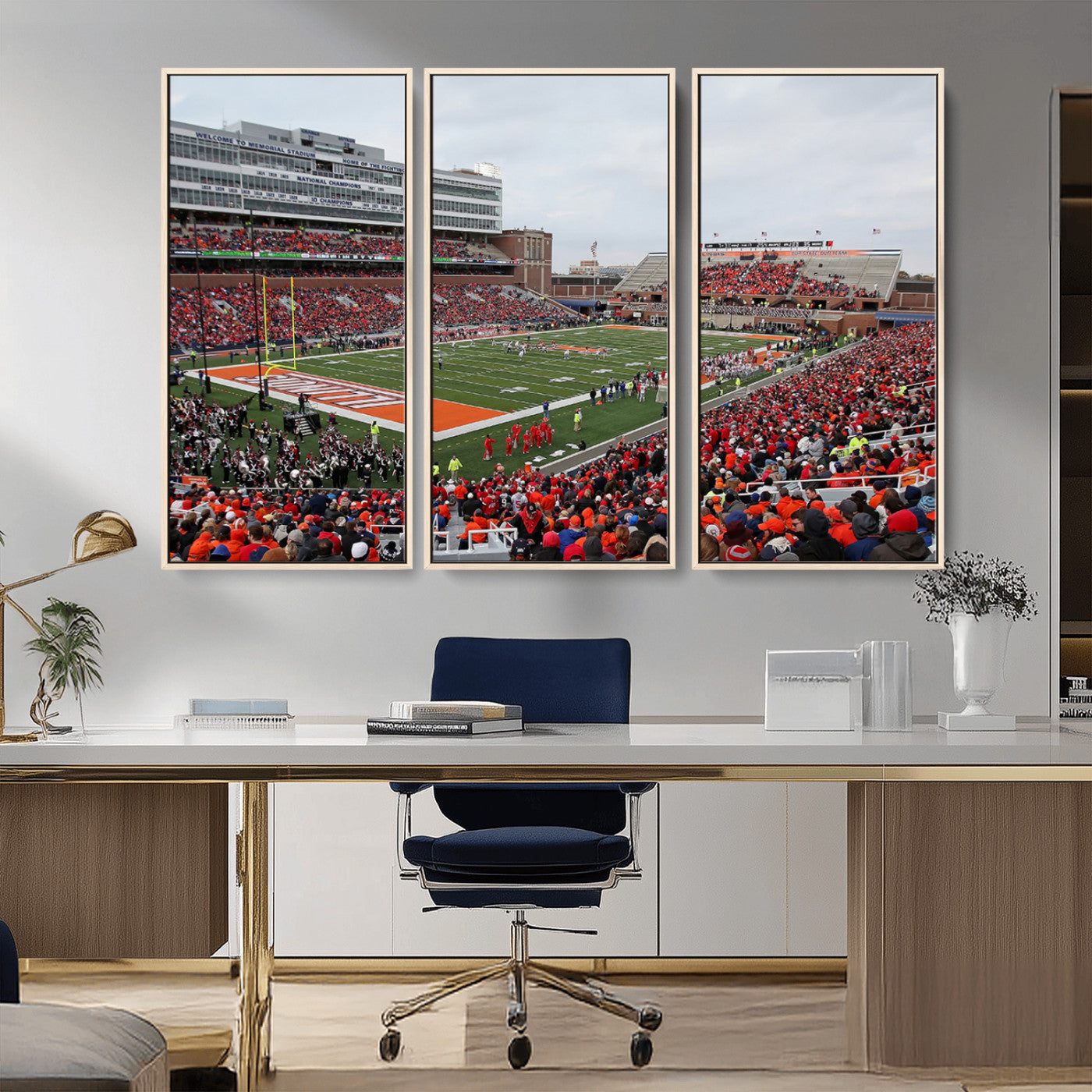 MGV-FC-48X32-3P - University of Illinois Fighting Illini Football Team Print - Champaign Illinois Memorial Stadium