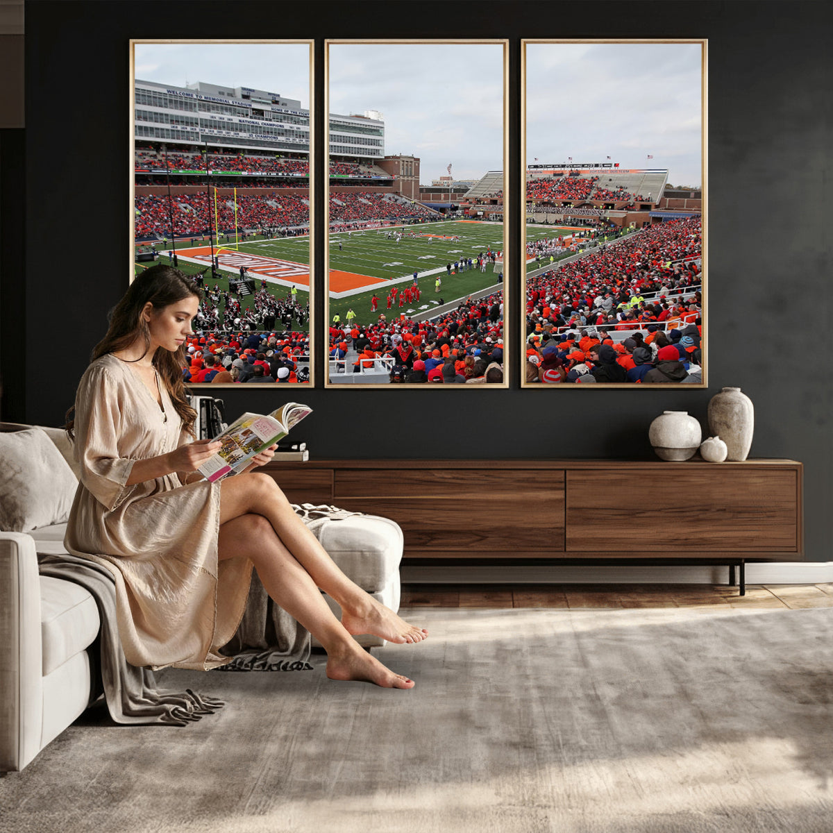 86851-MGV-CV-36X24 - University of Illinois Fighting Illini Football Team Print - Champaign Illinois Memorial Stadium