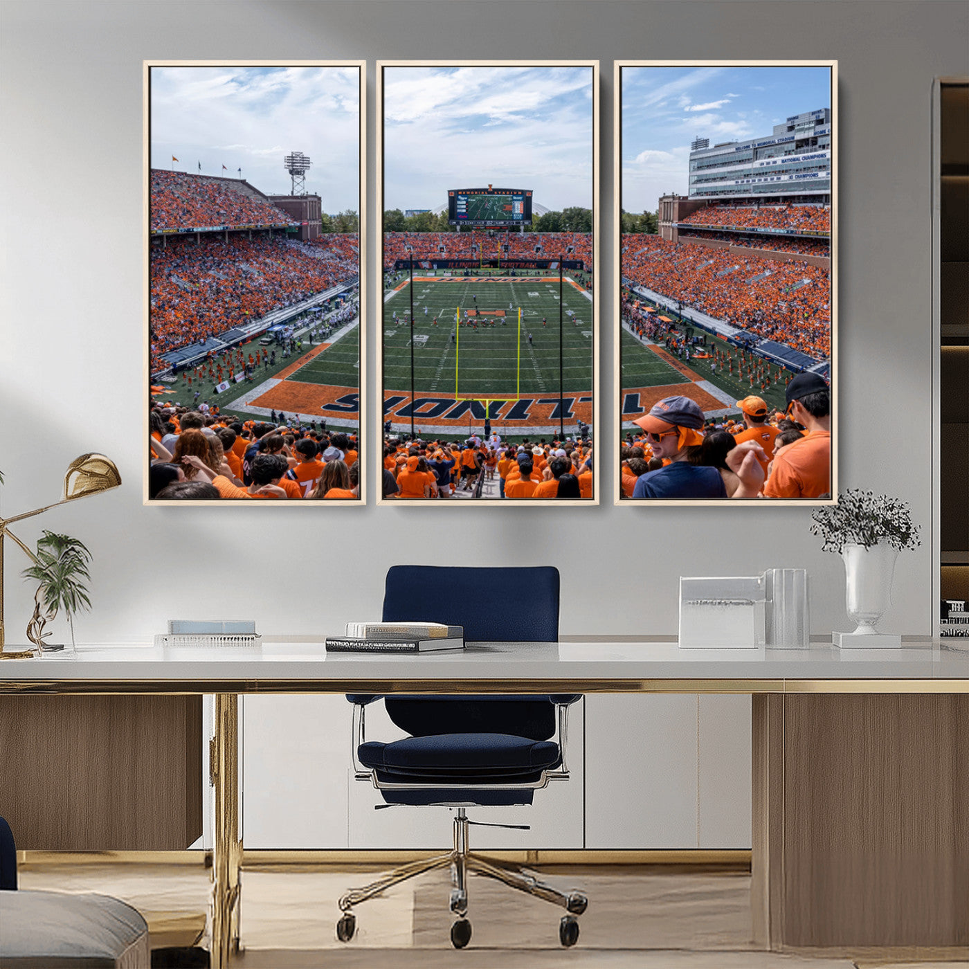 MGV-FC-48X32-3P - University of Illinois Fighting Illini Football Team Print Canvas - Champaign Illinois Memorial