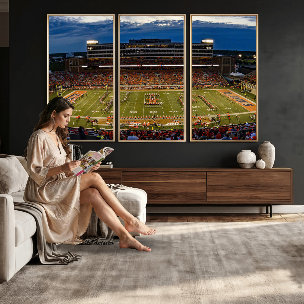 44513-MGV-CV-36X24 - University of Illinois Fighting Illini Football Team Print - Champaign Illinois Memorial Stadium