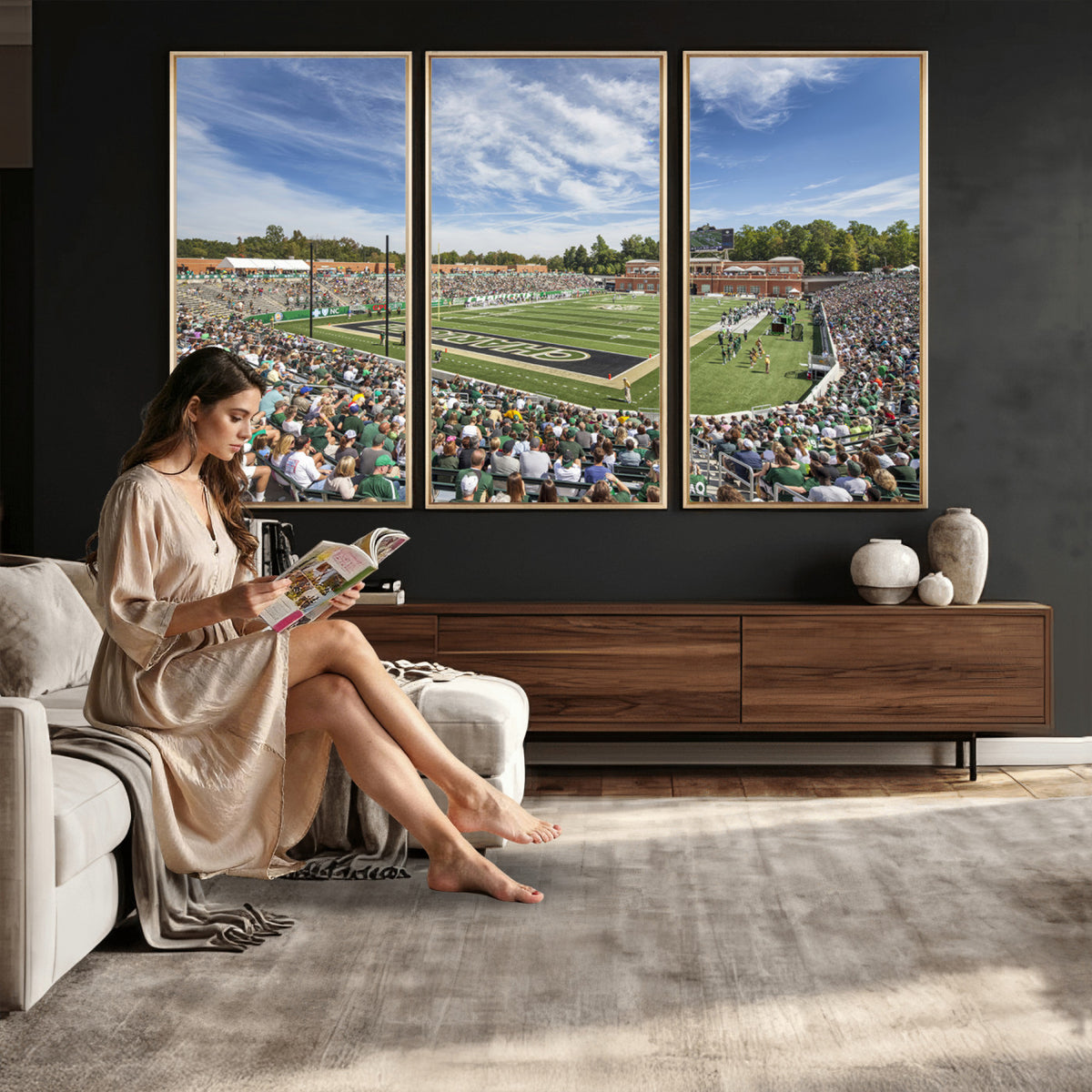 67799-MGV-CV-36X24 - University of Charlotte 49ers Football Team Print - Charlotte Jerry Richardson Stadium Canvas Print