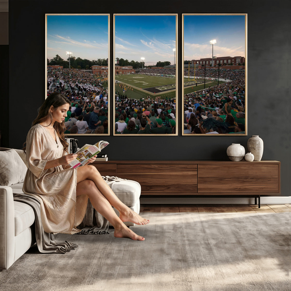12290-MGV-CV-36X24 - University of Charlotte 49ers Football Team Print - Charlotte Jerry Richardson Stadium Wall Art