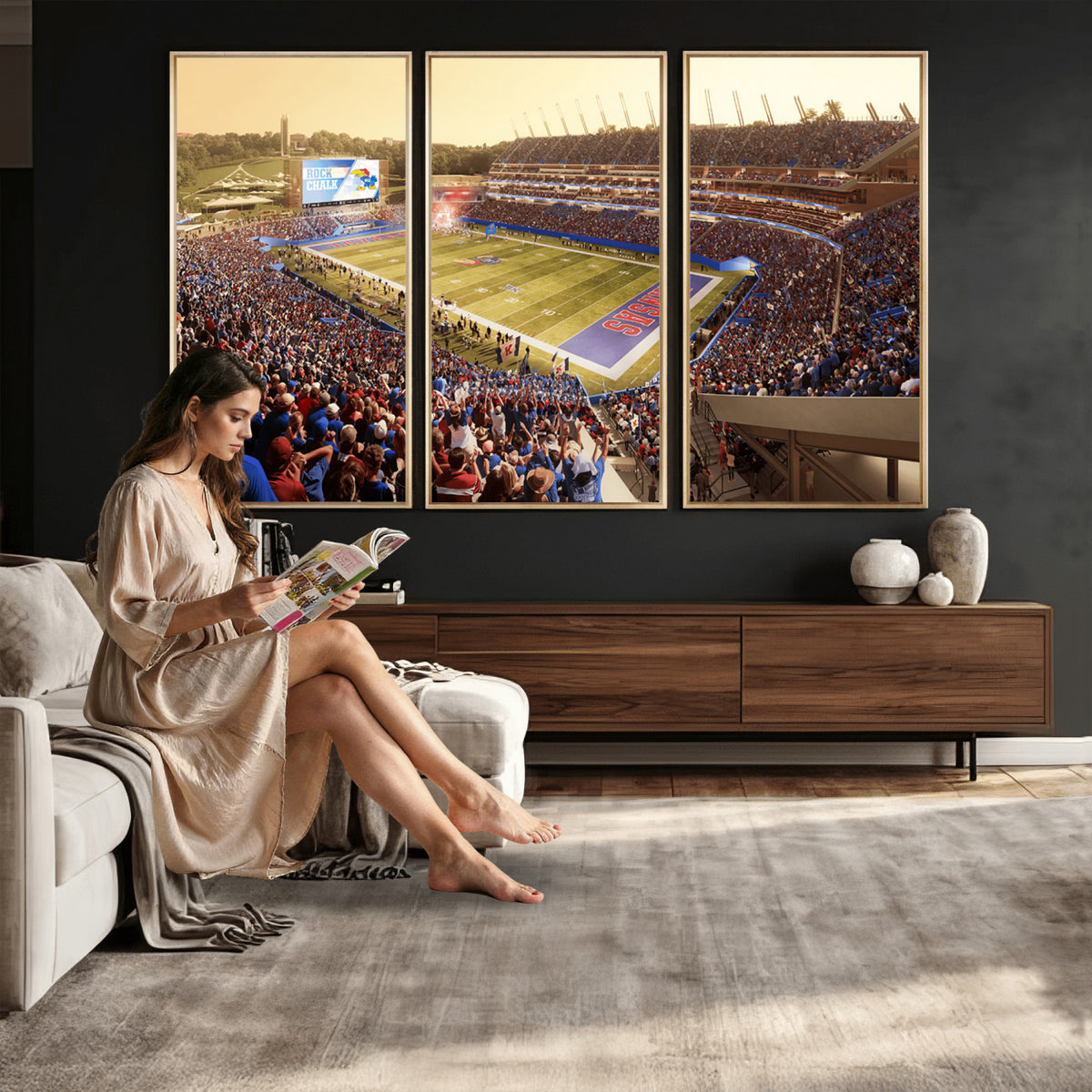 71731-MGV-CV-36X24 - University of Kansas Jayhawks Football Team Print - Lawrence Kansas Memorial Stadium Wall Art Canvas