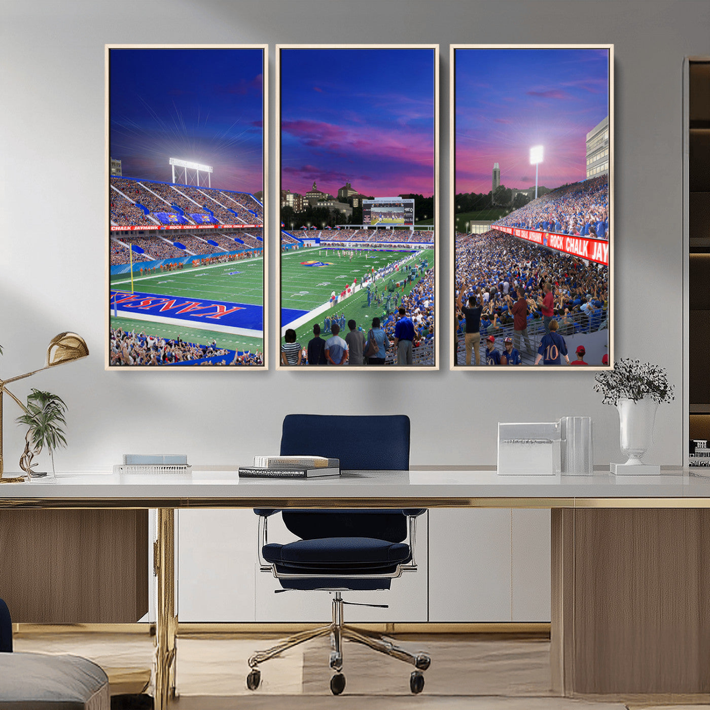 MGV-FC-48X32-3P - University of Kansas Jayhawks Football Team Print Canvas- Lawrence Kansas Memorial Stadium Wall Art