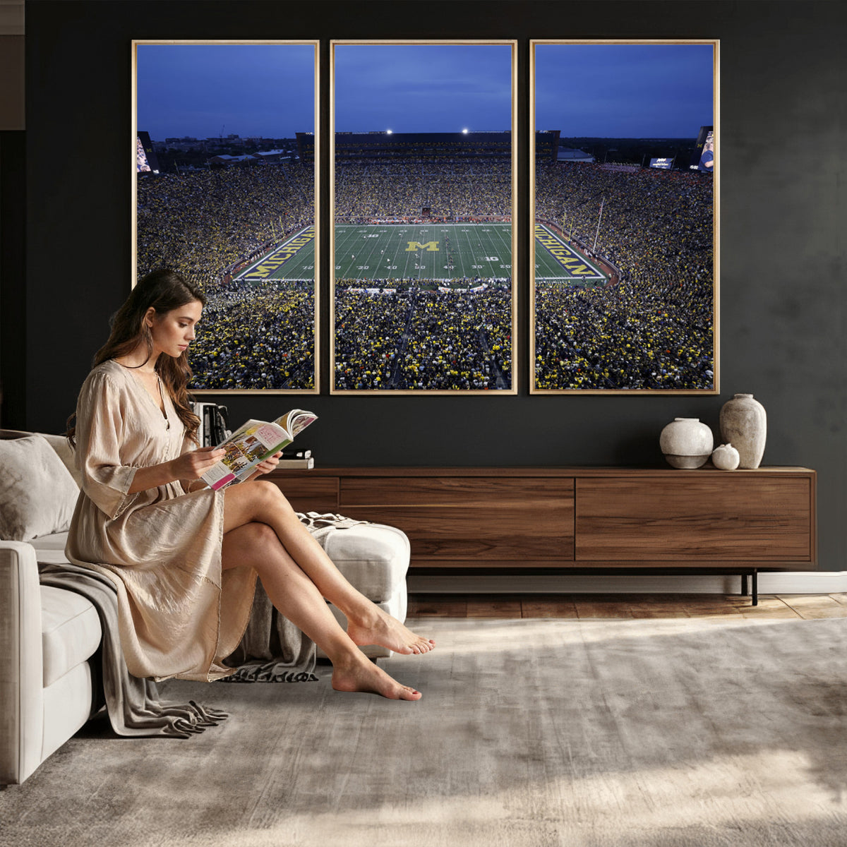 34202-MGV-CV-36X24 - University of Michigan Wolverines Football Team Print - Ann Arbor Michigan Stadium Wall Art Canvas