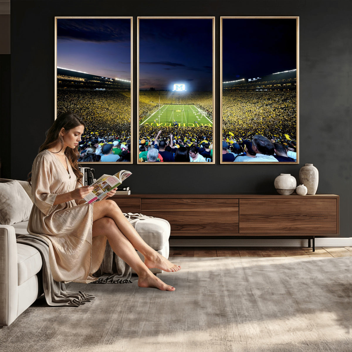 22115-MGV-CV-36X24 - University of Michigan Wolverines Football Team Print - Ann Arbor Michigan Stadium Canvas Print