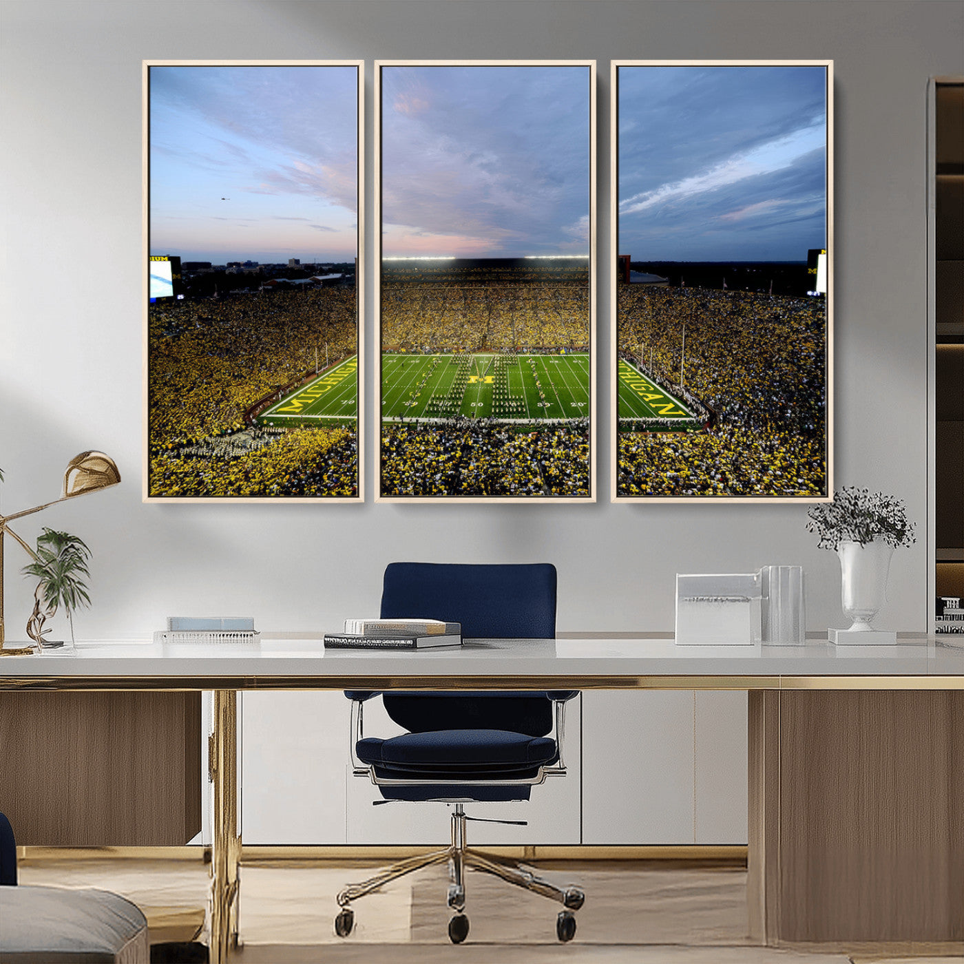MGV-FC-48X32-3P - University of Michigan Wolverines Football Team Print - Ann Arbor Michigan Stadium Wall Art Canvas