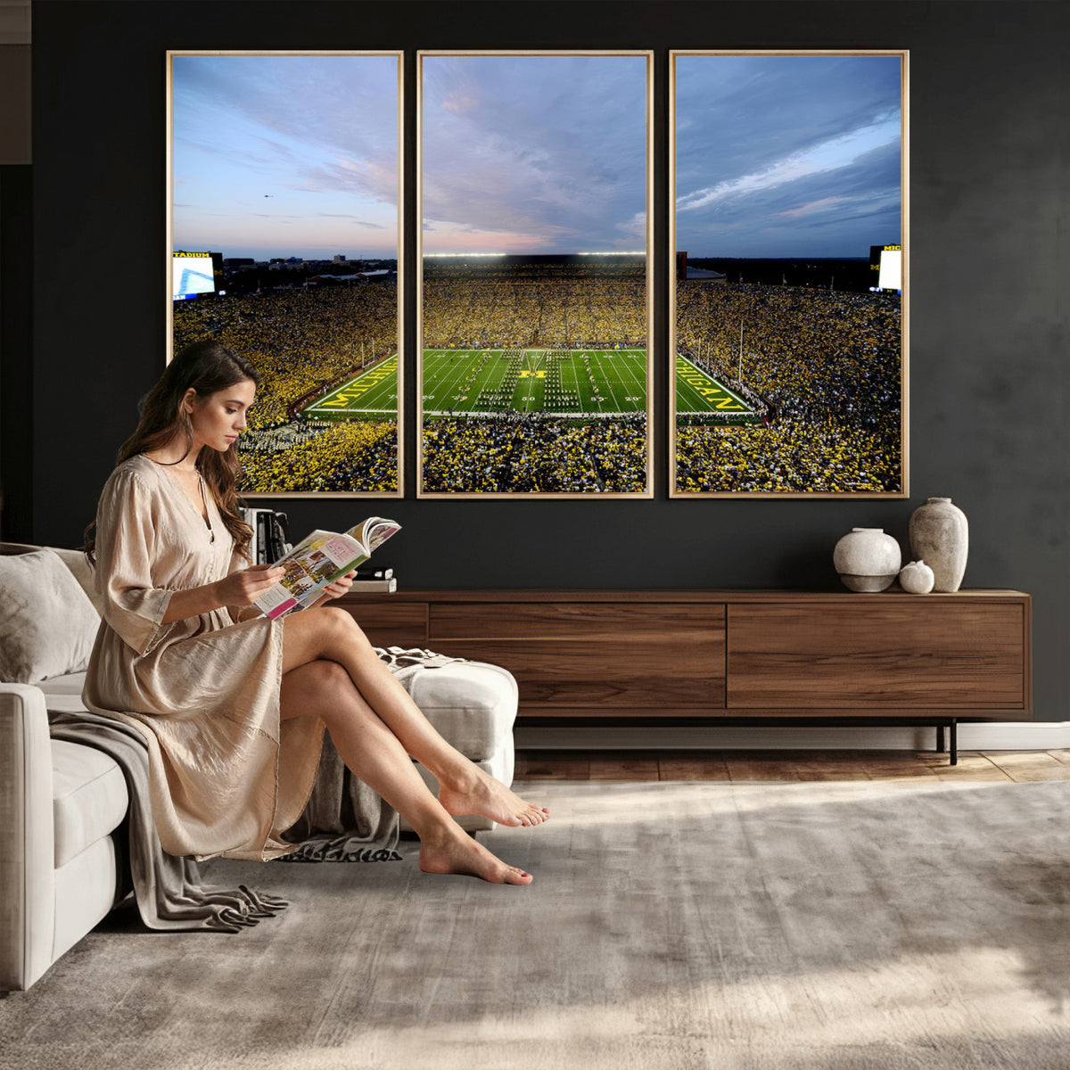 82641-MGV-CV-36X24 - University of Michigan Wolverines Football Team Print - Ann Arbor Michigan Stadium Wall Art Canvas