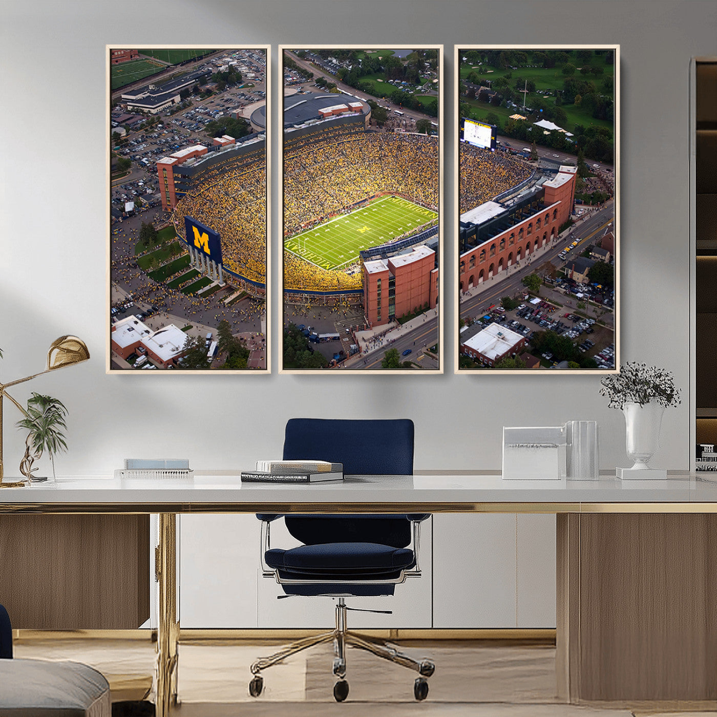 MGV-FC-48X32-3P - University of Michigan Wolverines Football Team Print - Ann Arbor Michigan Stadium Wall Art Canvas