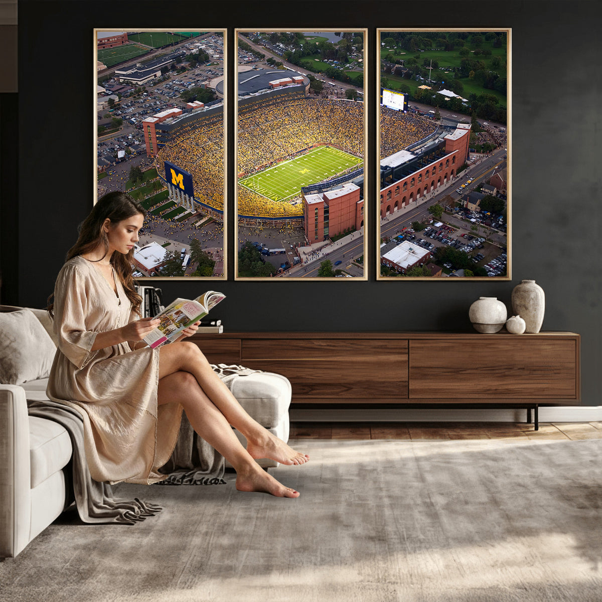 95248-PAN-FL-20X10 - University of Michigan Wolverines Football Team Print - Ann Arbor Michigan Stadium Wall Art Canvas
