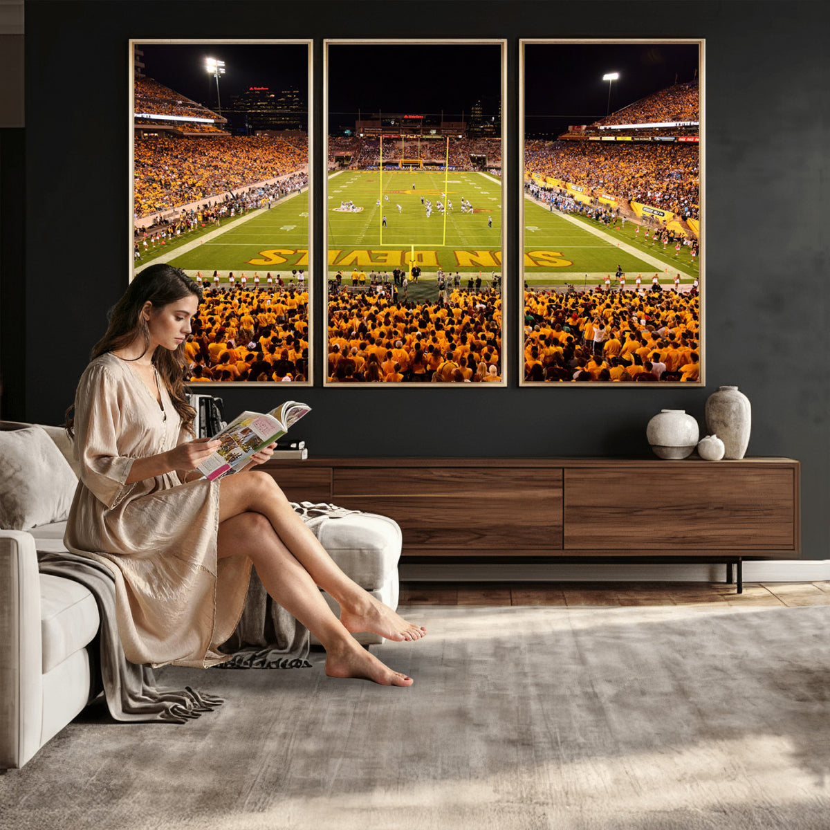 21588-MGV-CV-36X24 - ASU Sun Devils Football Team Print - Phoenix Mountain America Stadium Wall Art Canvas Print