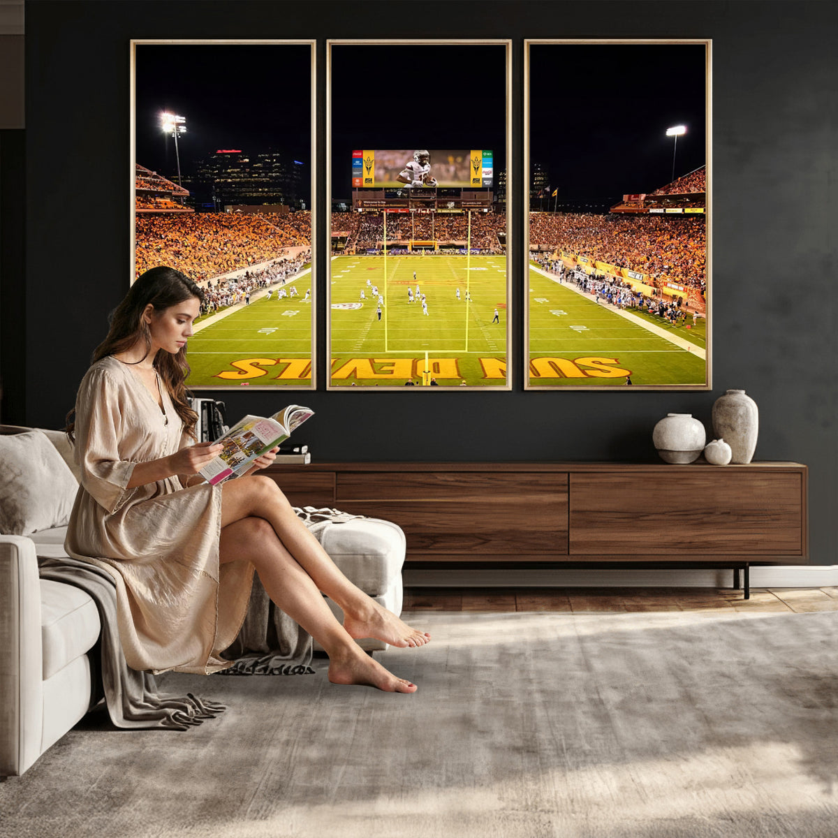 87612-MGV-CV-36X24 - ASU Sun Devils Football Team Print - Phoenix Mountain America Stadium Canvas Print