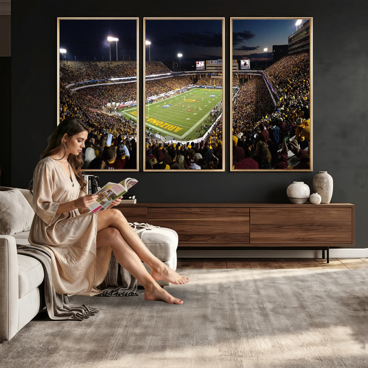 75716-MGV-CV-36X24 - ASU Sun Devils Football Team Print Canvas - Phoenix Mountain America Stadium Wall Art Canvas Print