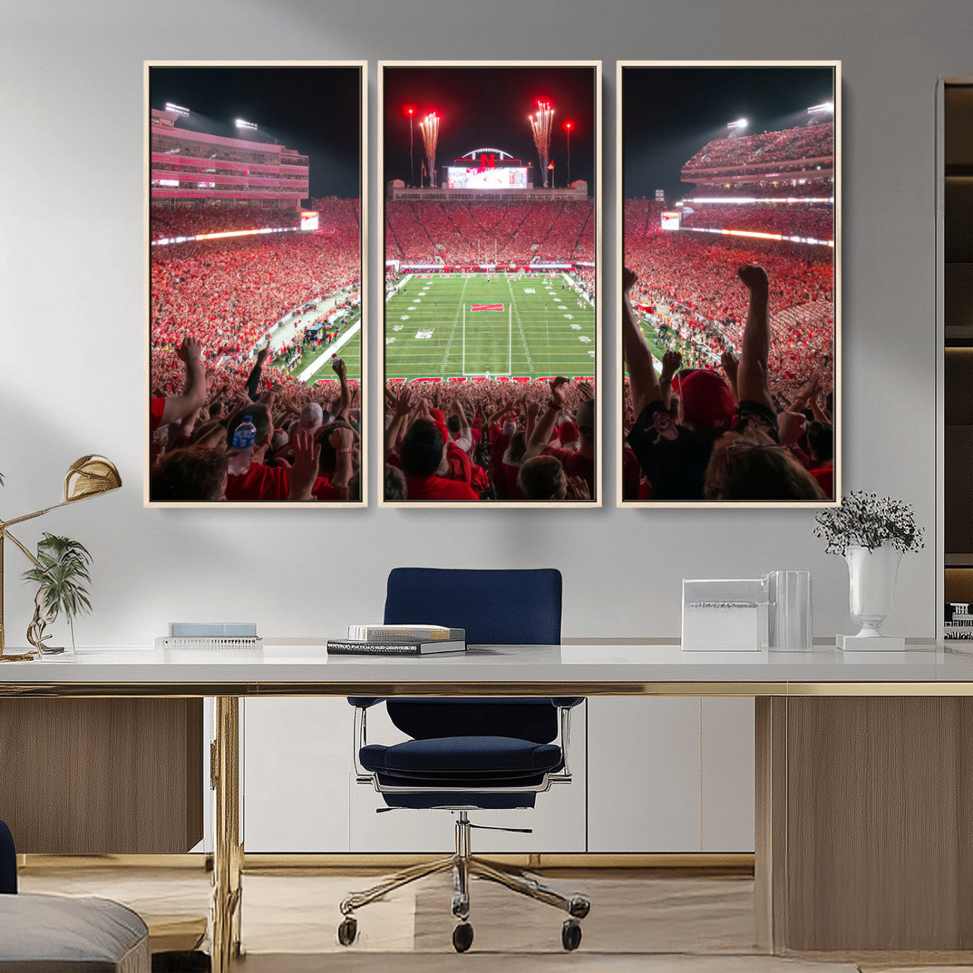 MGV-FC-48X32-3P - University of Nebraska Cornhuskers Football Team Print - Lincoln Memorial Stadium Wall Art Canvas
