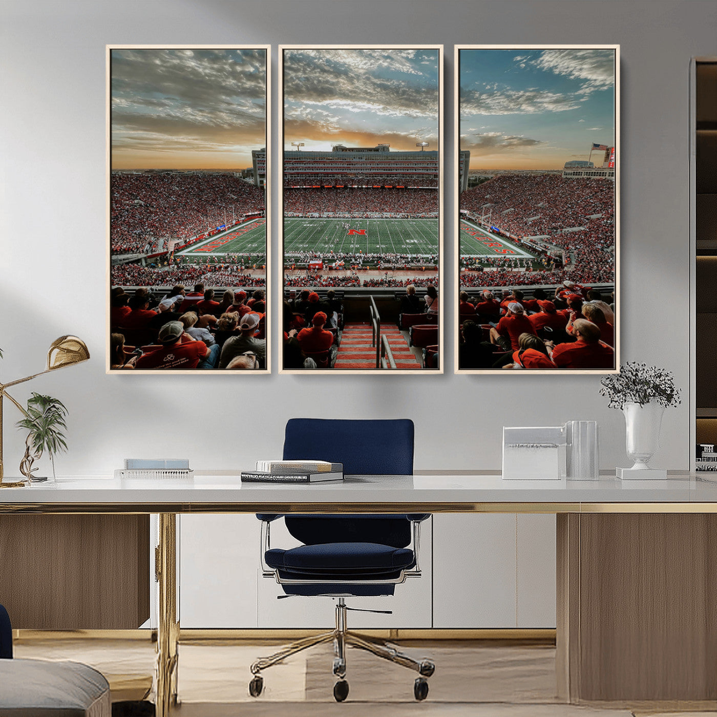 MGV-FC-48X32-3P - University of Nebraska Cornhuskers Football Team Print - Lincoln Memorial Stadium Art Canvas Print