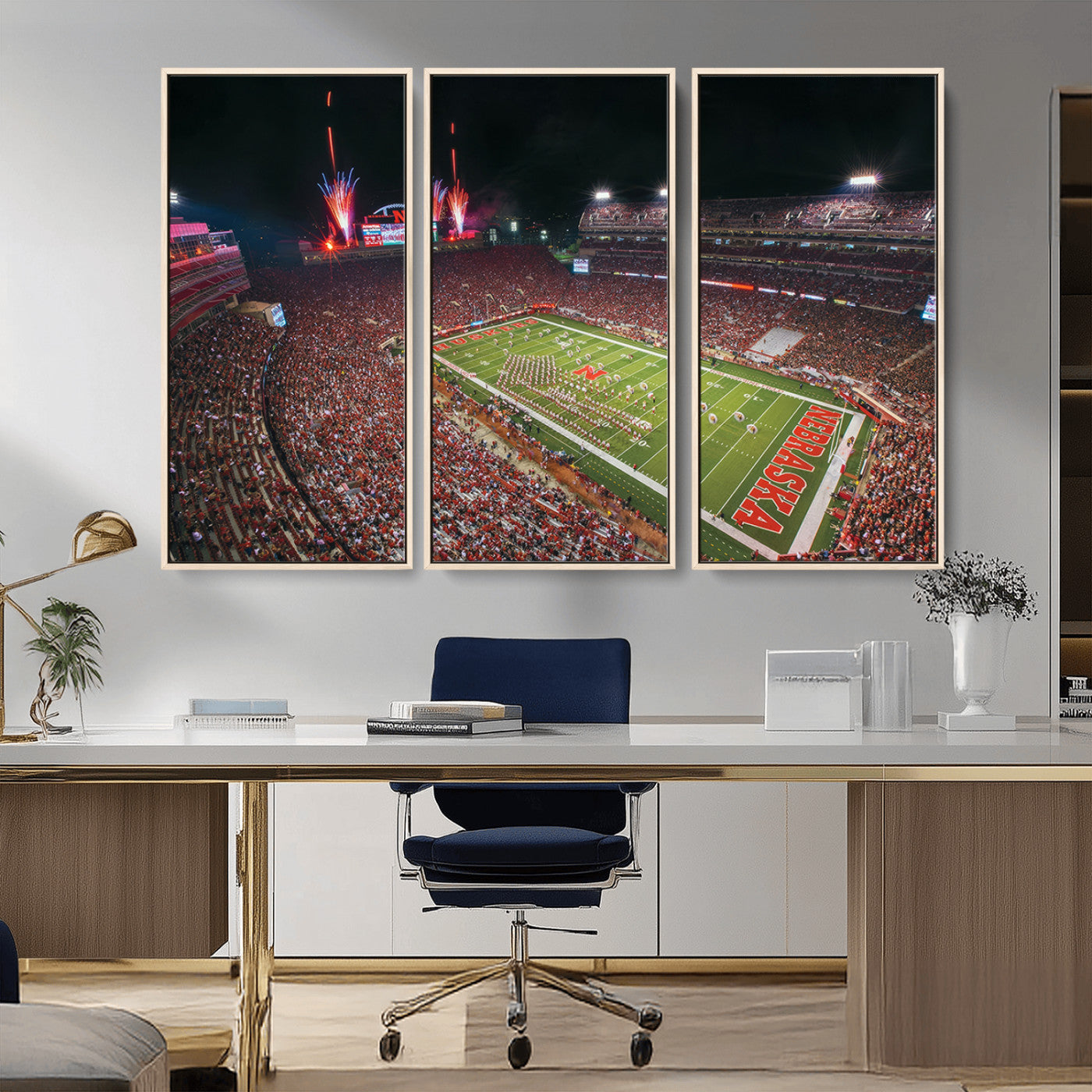 MGV-FC-48X32-3P - University of Nebraska Cornhuskers Football Team Print - Lincoln Memorial Stadium Wall Art Canvas
