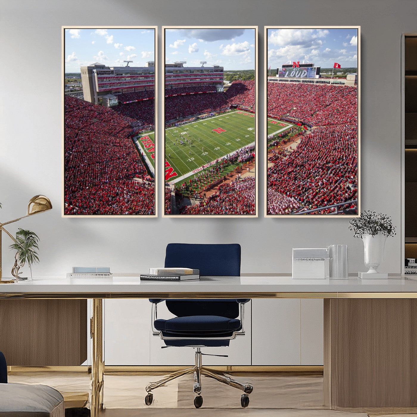 MGV-FC-48X32-3P - University of Nebraska Cornhuskers Football Team Print - Lincoln Memorial Stadium Wall Art Canvas