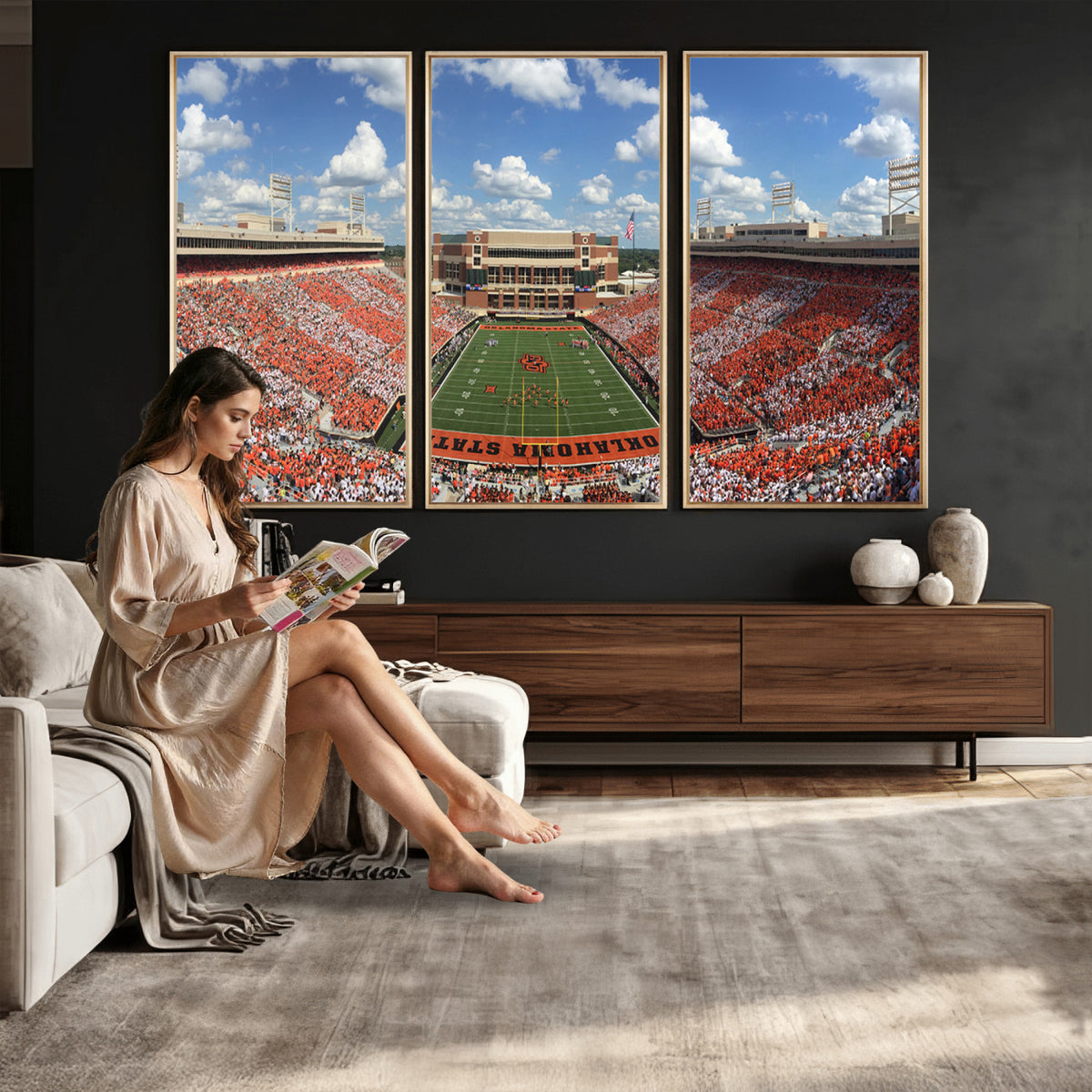 65192-MGV-CV-36X24 - Oklahoma State Cowboys Football Team Print - Stillwater Boone Pickens Stadium Wall Art Canvas Print