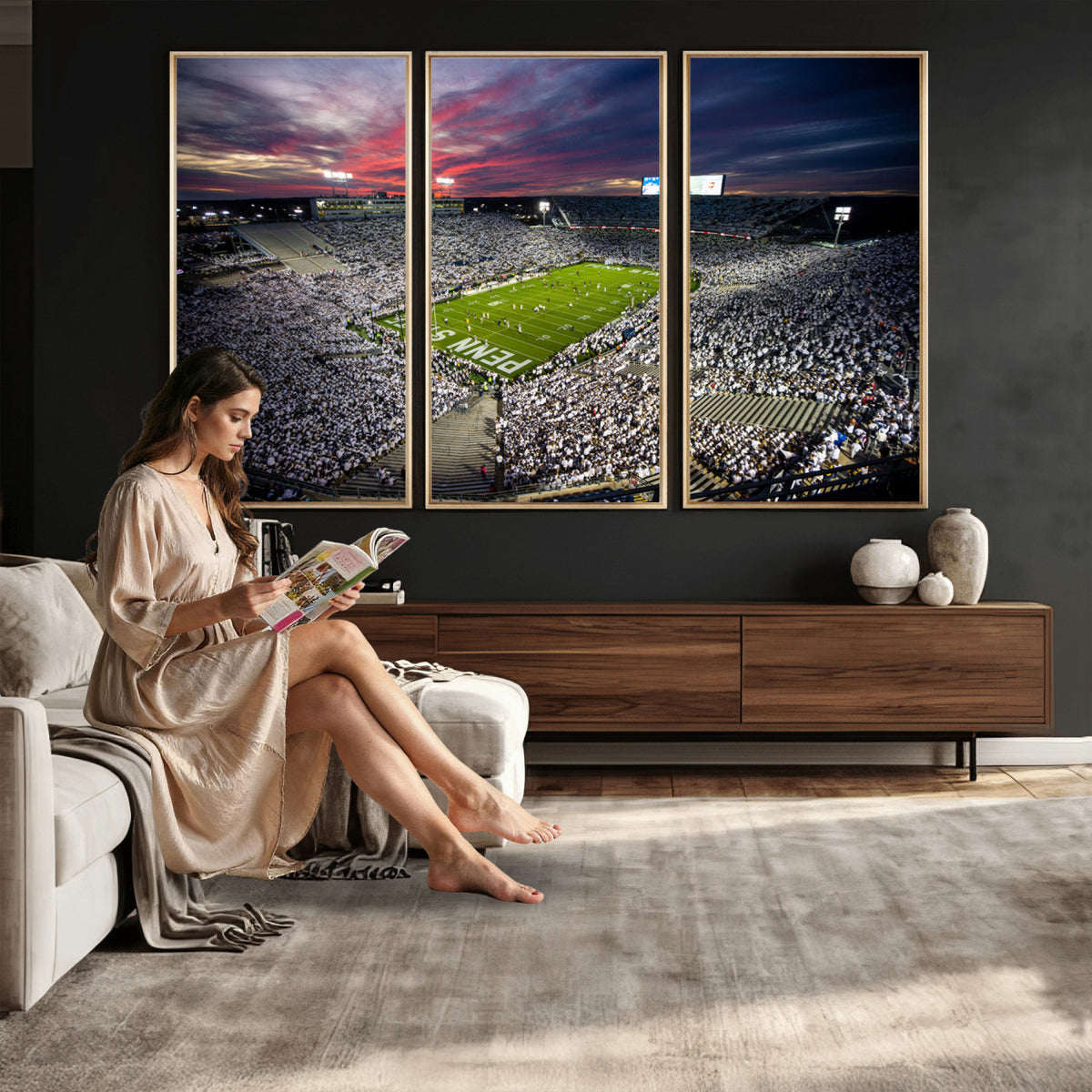 37304-MGV-CV-36X24 - Penn State Nittany Lions Football Team Print - University Park Beaver Stadium Art Canvas Print