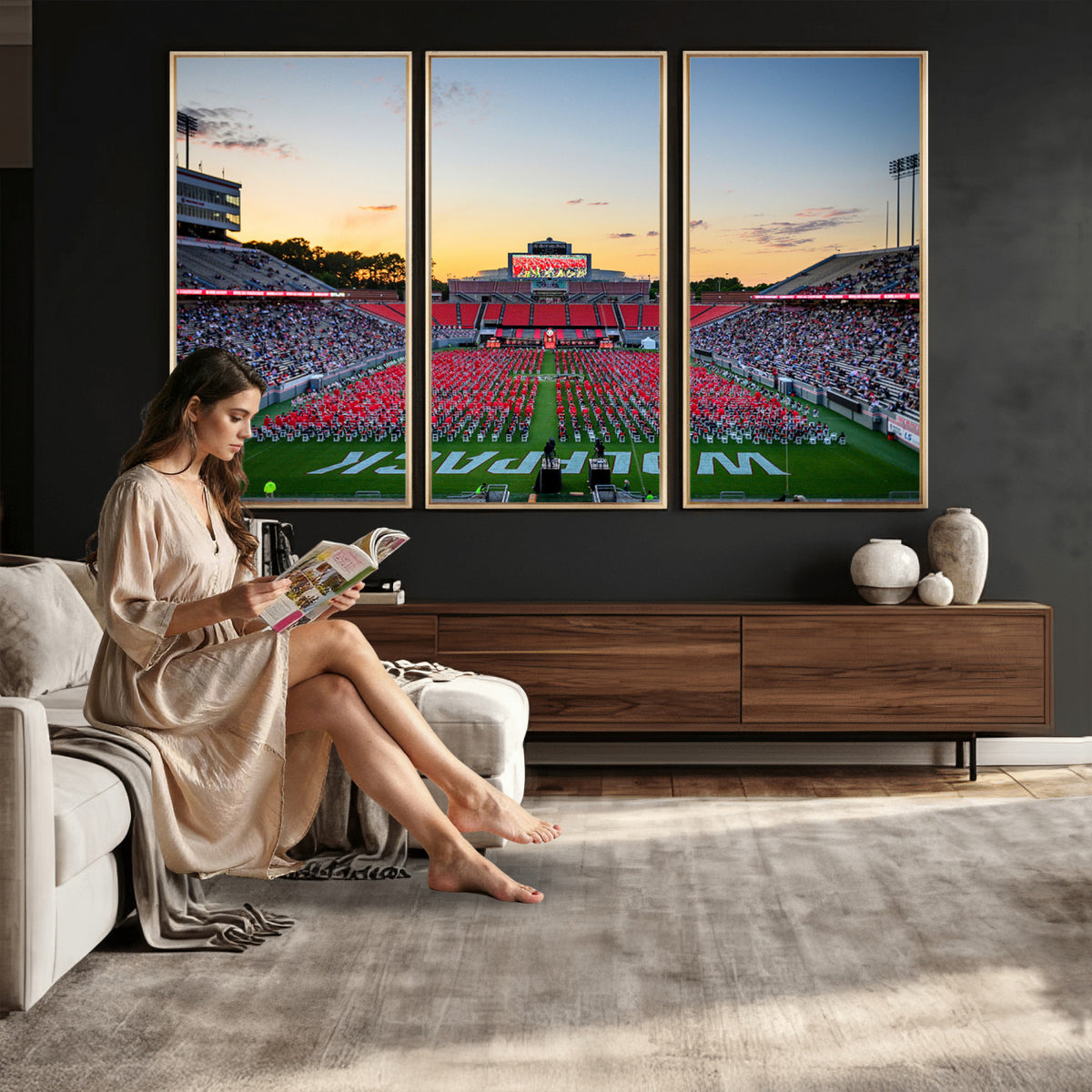35266-MGV-CV-36X24 - NC State Wolfpack Football Team Print Wall Art - Raleigh Carter-Finley Stadium Wall Art Canvas Print