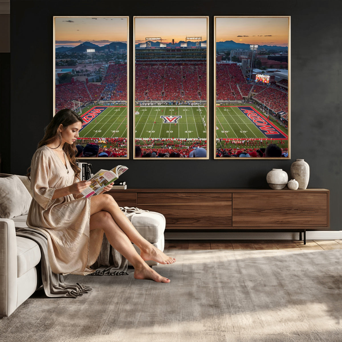 45563-MGV-CV-36X24 - Arizona Wildcats Football Team Print - Tucson Arizona Stadium Wall Art Canvas Print