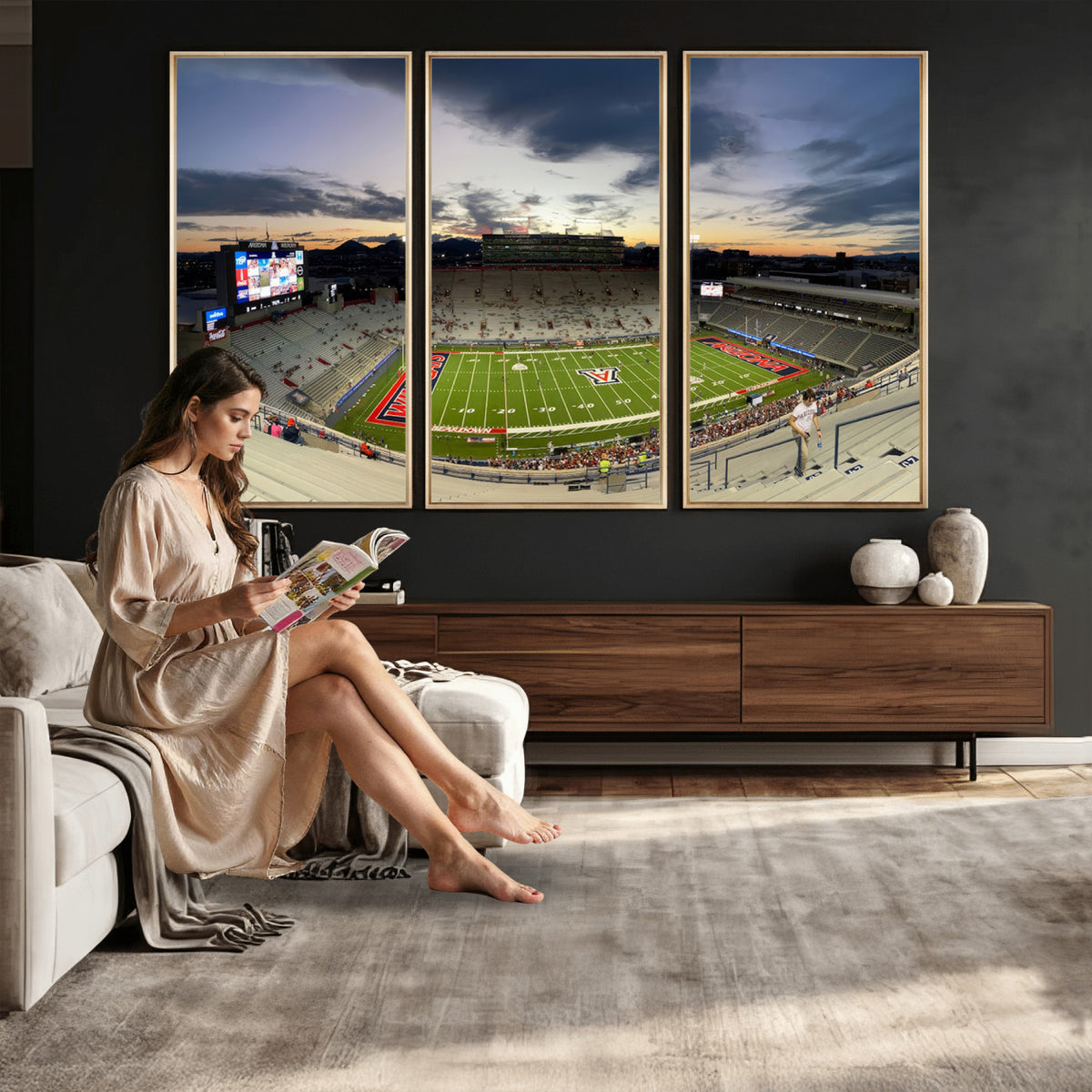 24339-MGV-CV-36X24 - Arizona Wildcats Football Team Print - Tucson Arizona Stadium Wall Art Canvas Print