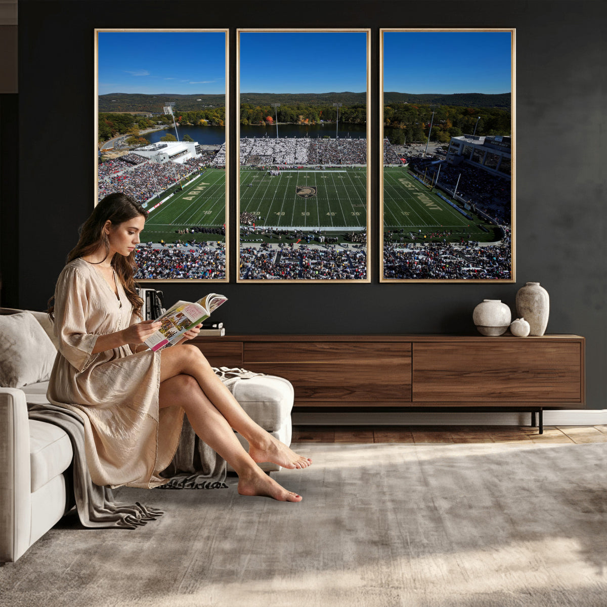 52056-MGV-CV-36X24 - Army Black Knights Football Team Print - West Point Michie Stadium Wall Art Canvas Print