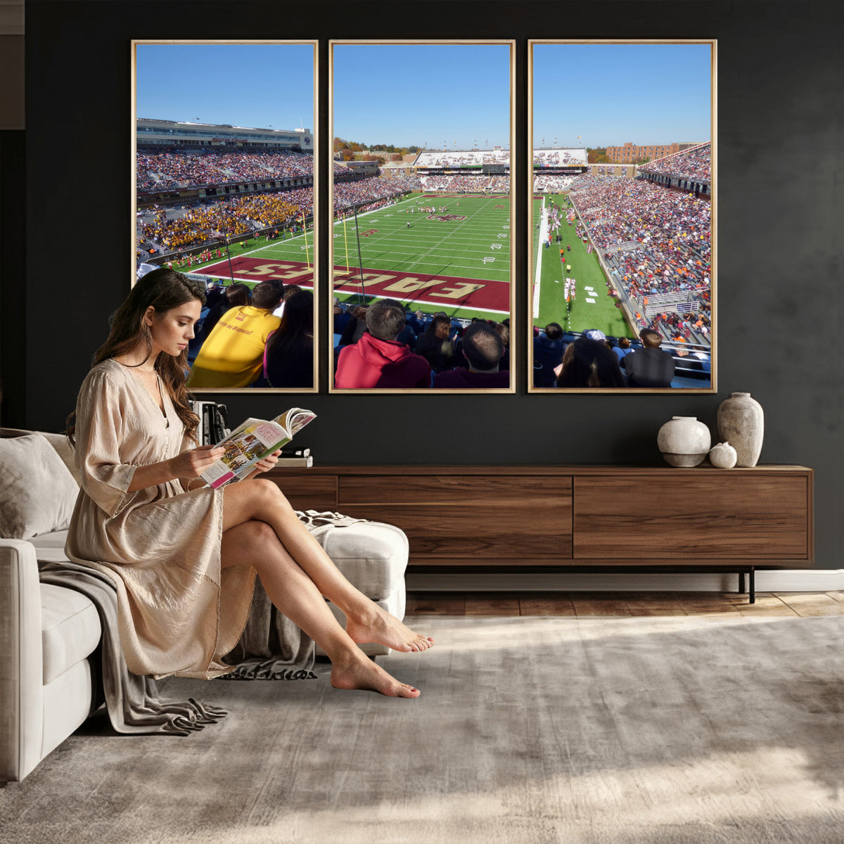 78117-MGV-CV-36X24 - Boston College Eagles Football Team Print - Boston Alumni Stadium Wall Art Canvas Print