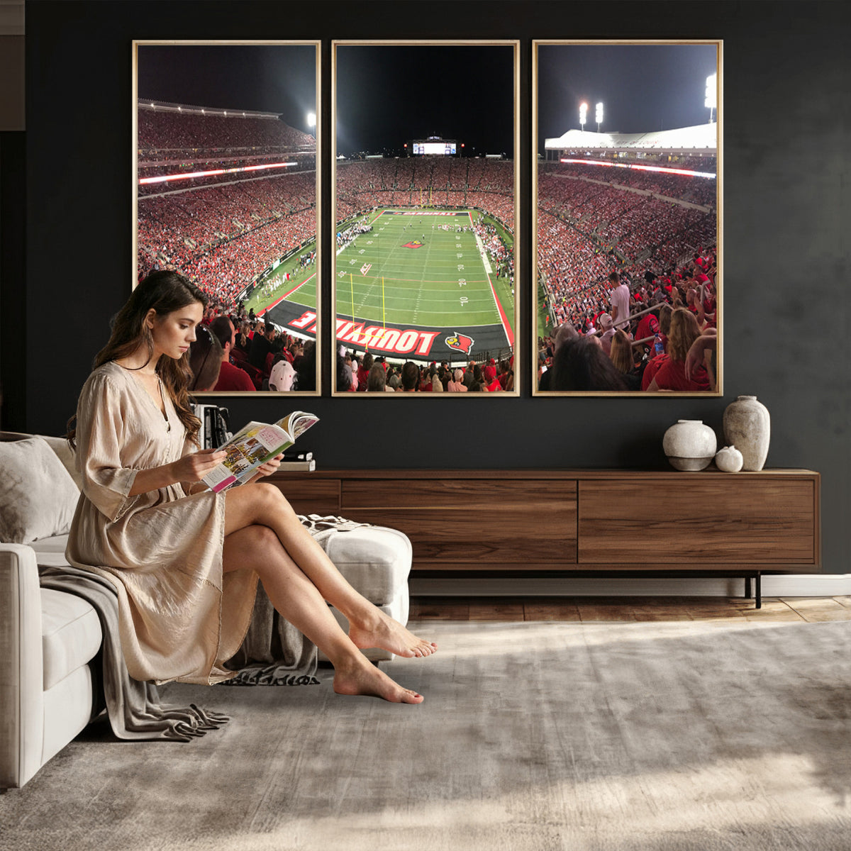 51251-PAN-FL-20X10 - University of Louisville Cardinals Football Team Print - Louisville Cardinal Stadium Wall Art Canvas