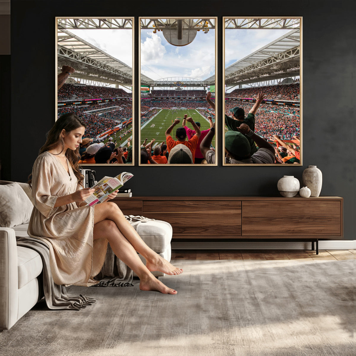 66239-PAN-FL-20X10 - Miami Hurricanes Football Team Wall Art Print - Miami Hard Rock Stadium Wall Art Canvas Print