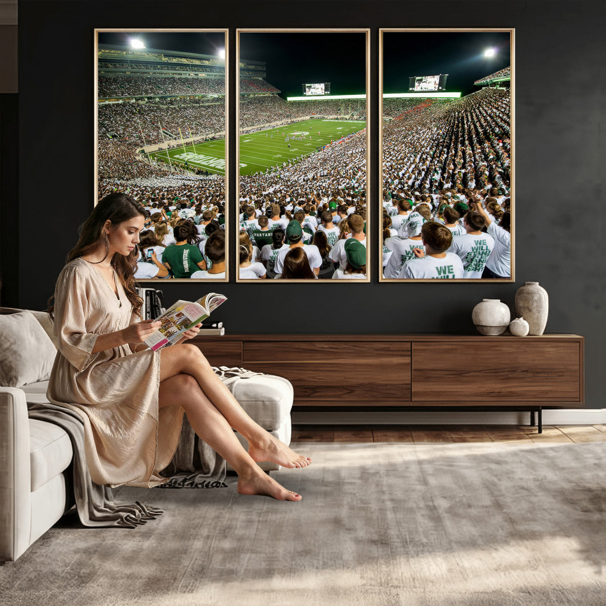30457-PAN-FL-20X10 - Michigan State Spartans Football Canvas Print - East Lansing Spartan Stadium Wall Art Canvas Print