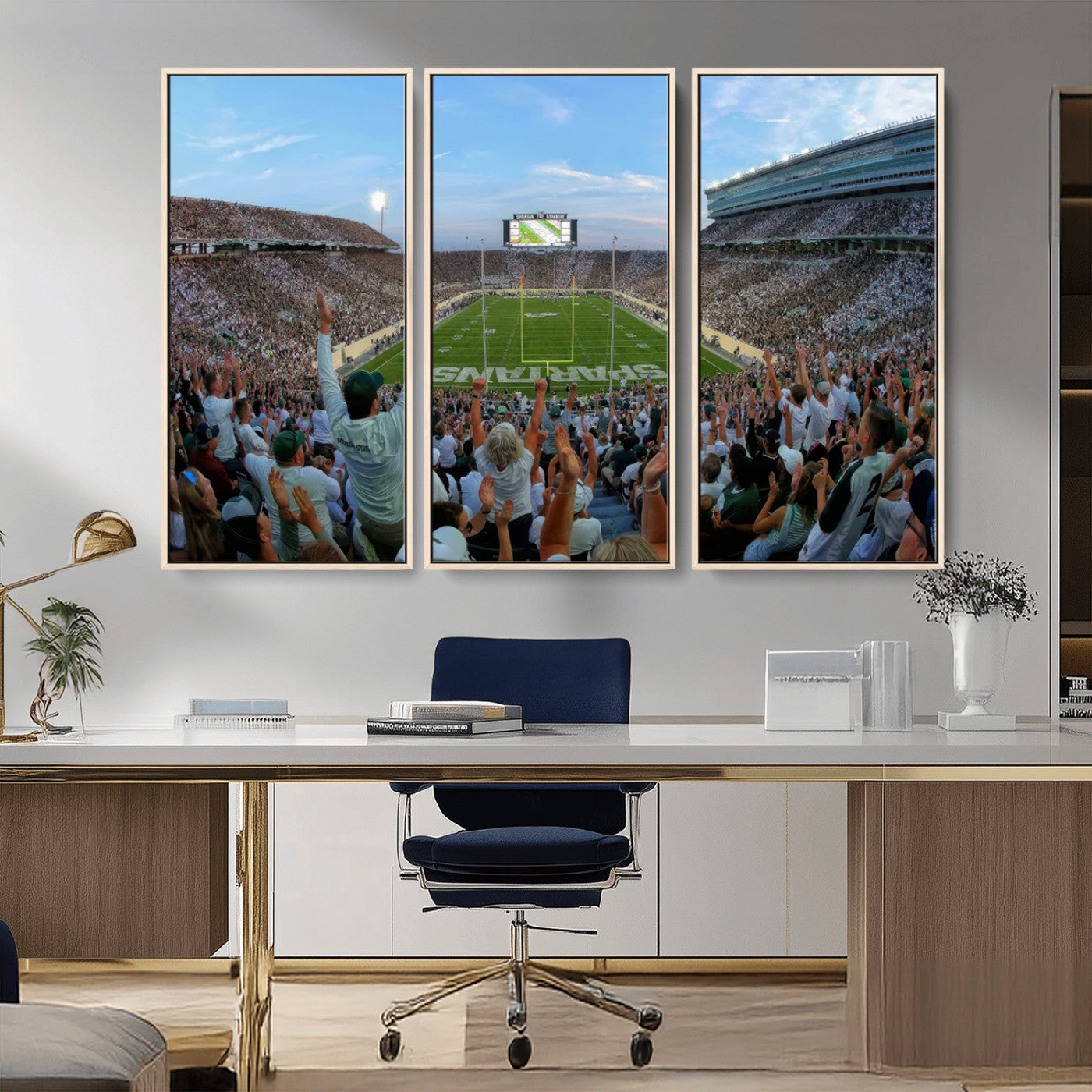 MGV-FC-48X32-3P - Michigan State Spartans Football Team Print - East Lansing Spartan Stadium Wall Art Canvas Print