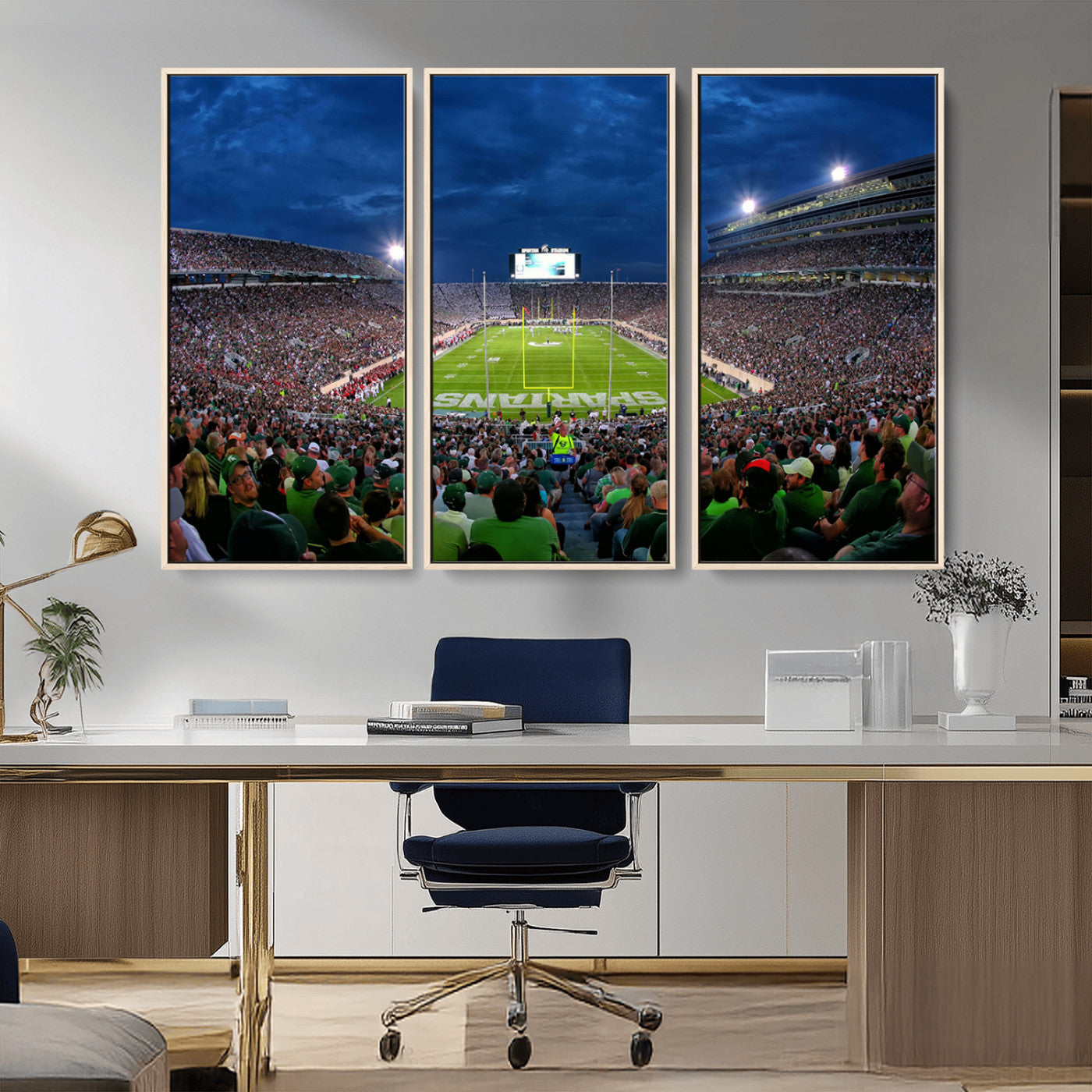 MGV-FC-48X32-3P - Michigan State Spartans Football Team Print - East Lansing Spartan Stadium Wall Art Canvas Print
