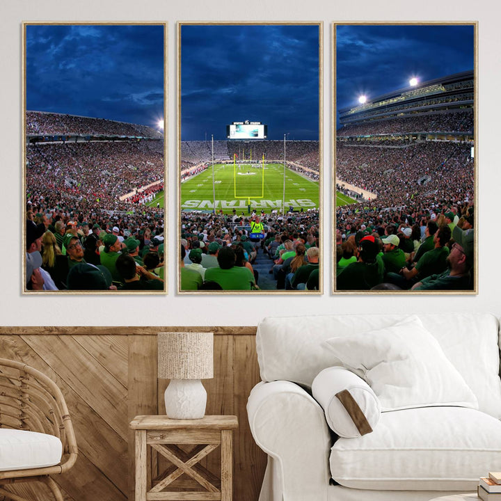 Michigan State Spartans Football Team Print - East Lansing Spartan Stadium Wall Art Canvas Print