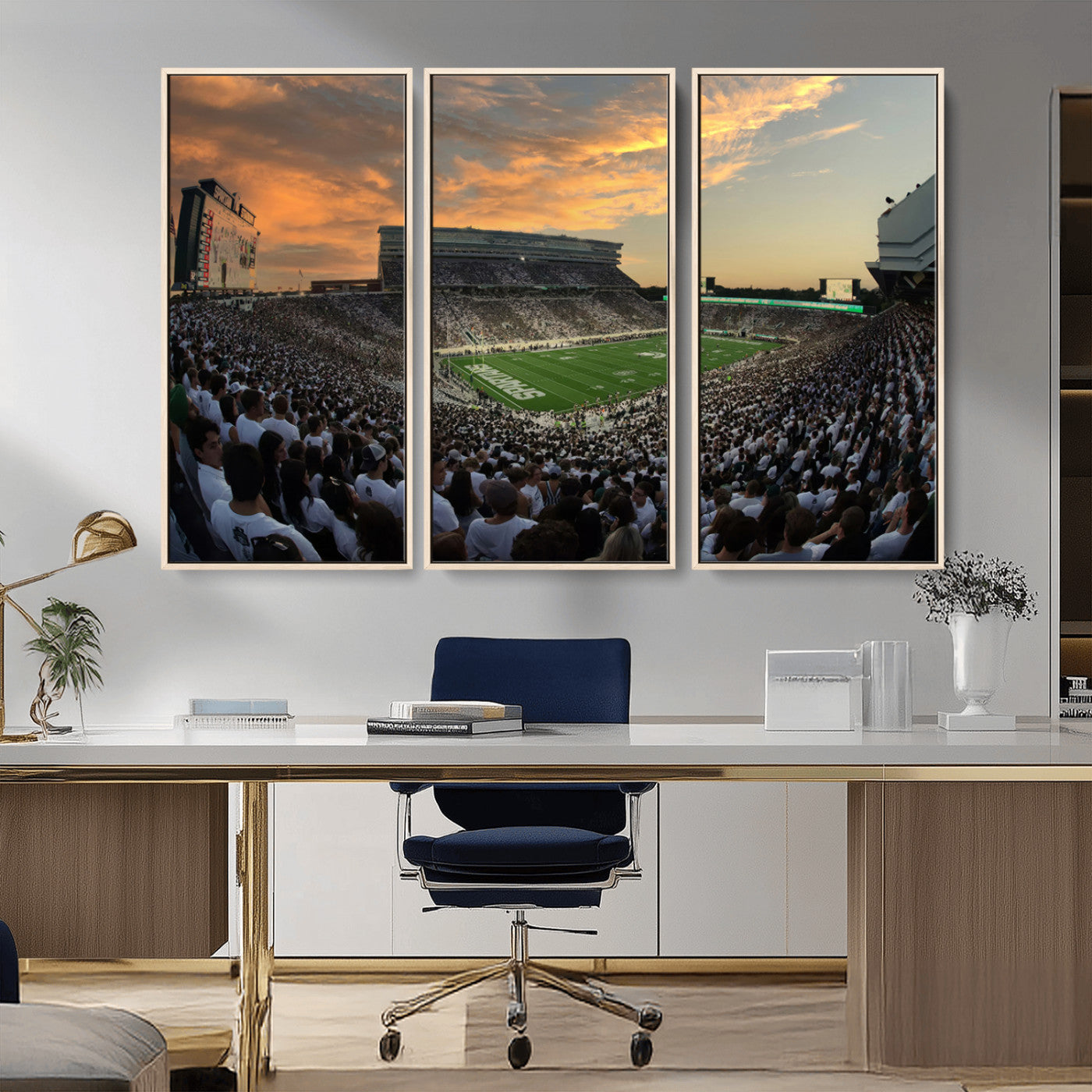 MGV-FC-48X32-3P - Michigan State Spartans Football Team Print - East Lansing Spartan Stadium Wall Art Canvas Print