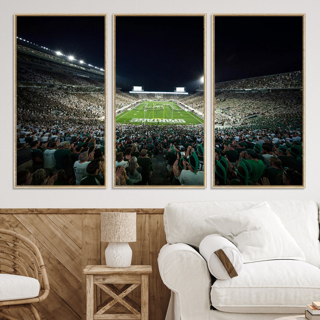 Michigan State Spartans Football Team Print - East Lansing Spartan Stadium Wall Art Canvas Print