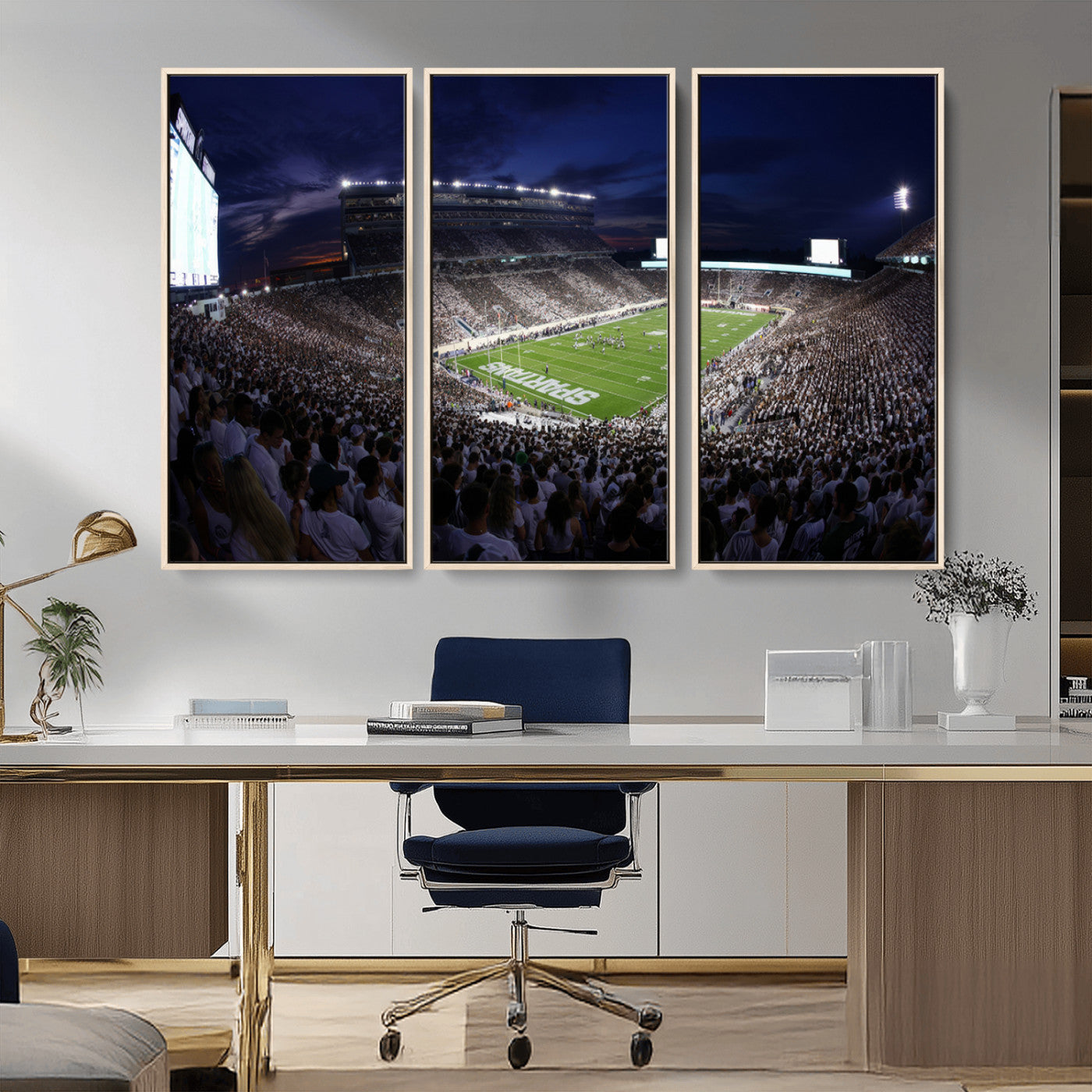 MGV-FC-48X32-3P - Michigan State Spartans Canvas, Framed Football Team Print - East Lansing Spartan Stadium Wall Art