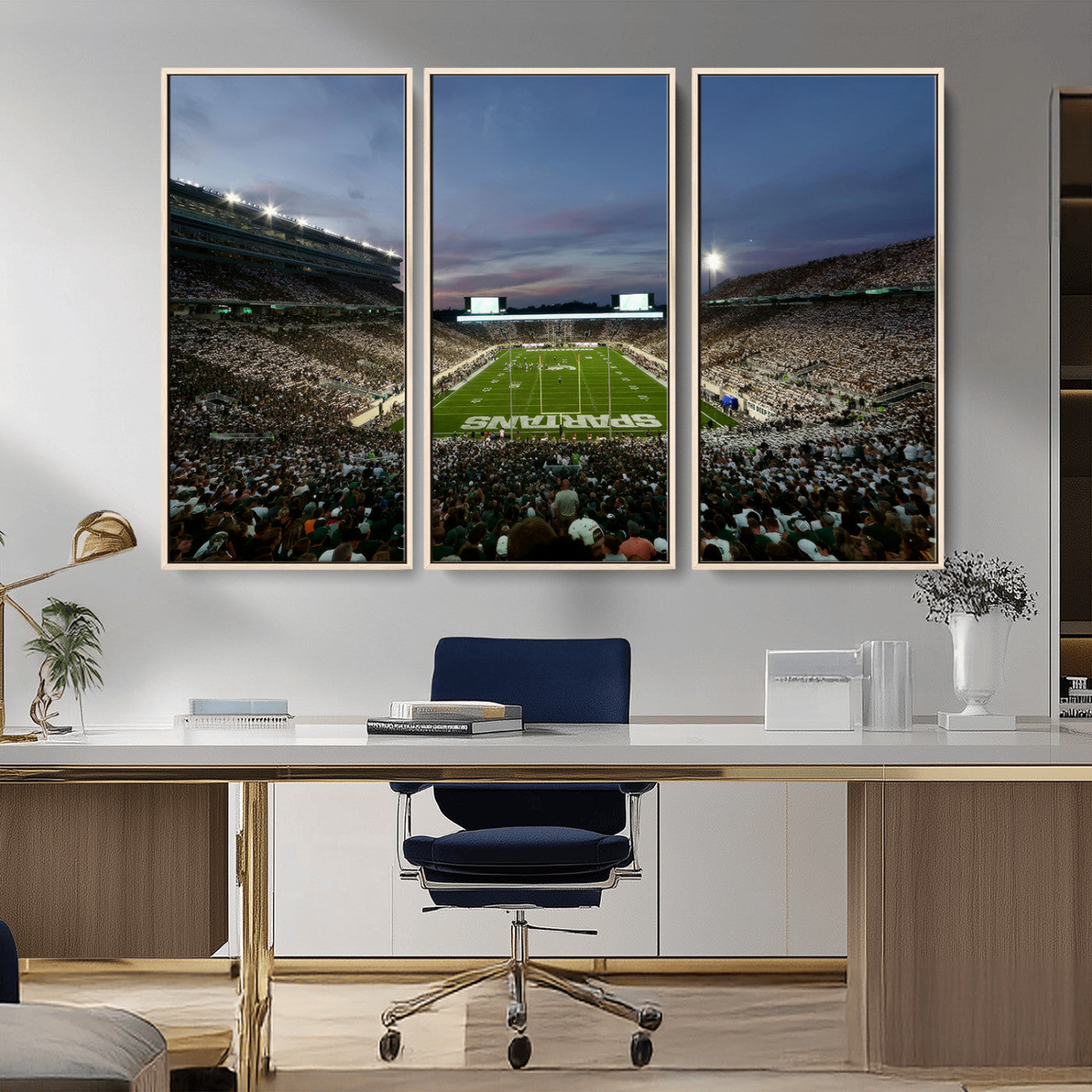 MGV-FC-48X32-3P - Michigan State Spartans Football Team Print - East Lansing Spartan Stadium Canvas Print
