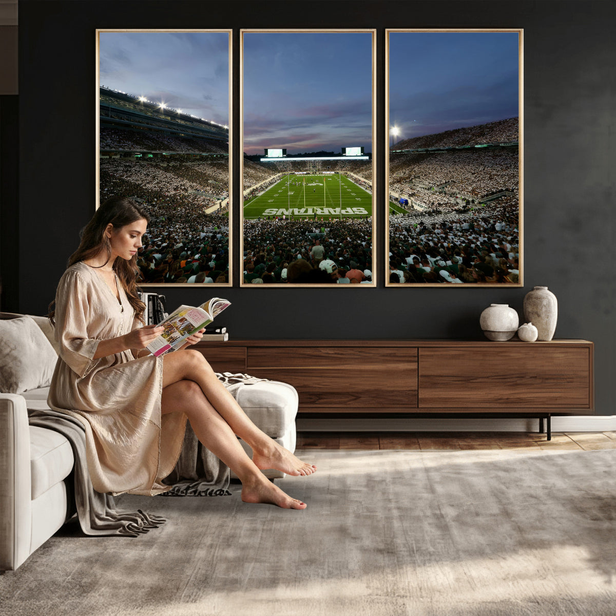 90831-PAN-FL-20X10 - Michigan State Spartans Football Team Print - East Lansing Spartan Stadium Canvas Print