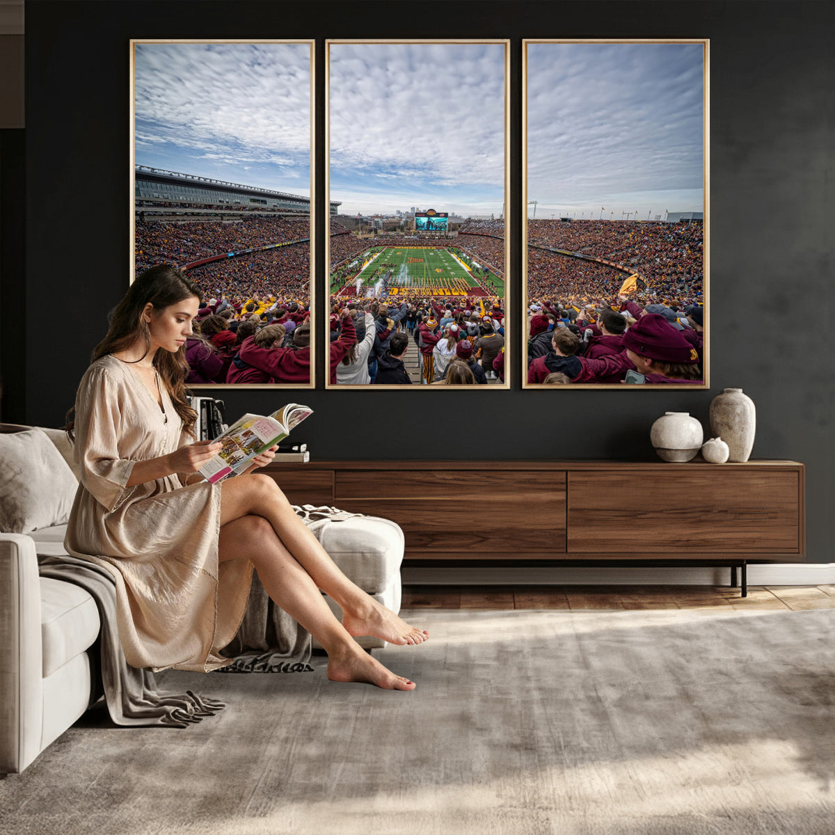 38459-PAN-FL-20X10 - University of Minnesota Golden Gophers Football Team Print - Minneapolis Huntington Bank Stadium Art