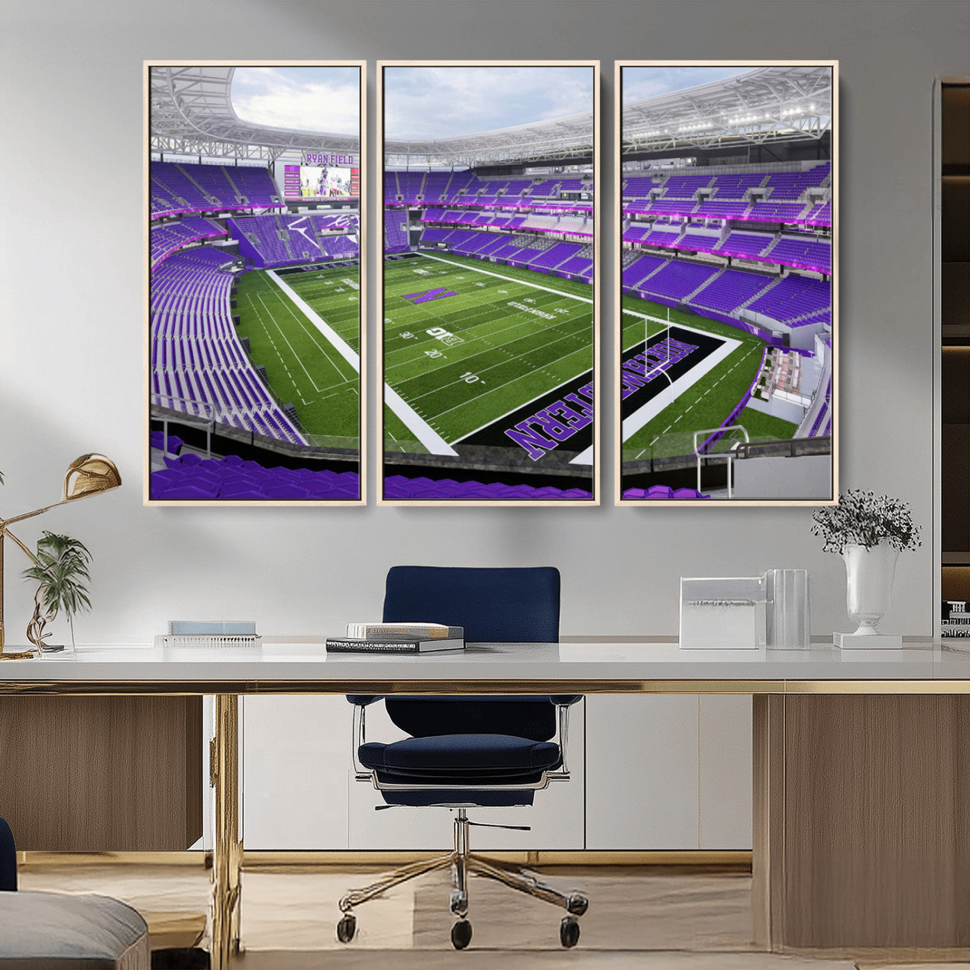 MGV-FC-48X32-3P - Northwestern University Wildcats Football Team Print - Evanston Ryan Field Wall Art Canvas Print