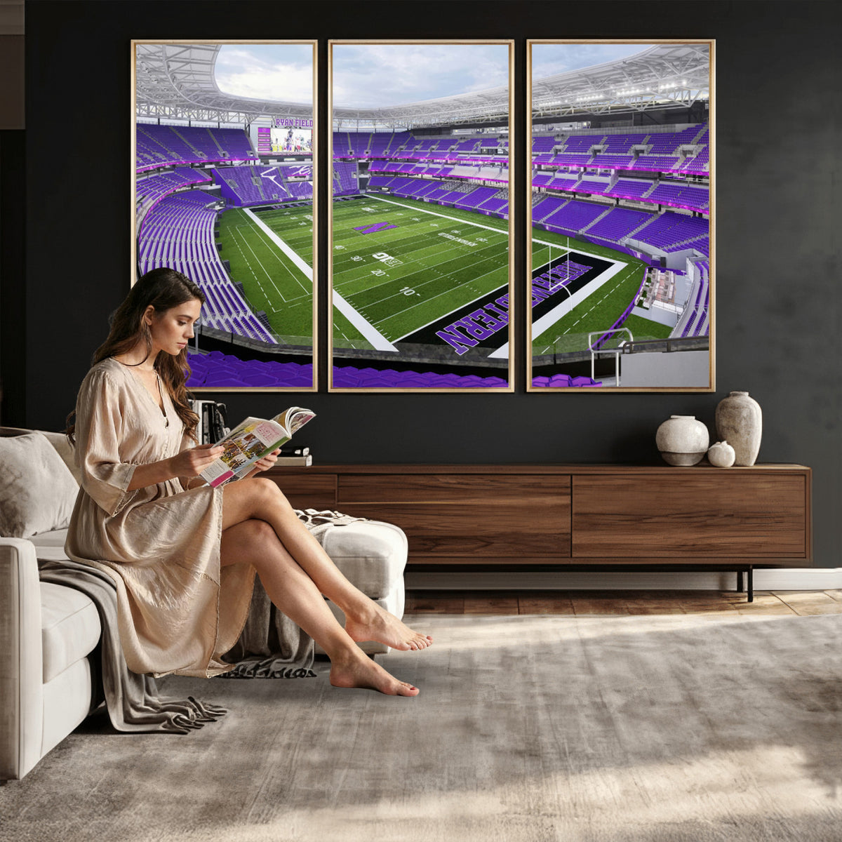 49190-MGV-CV-36X24 - Northwestern University Wildcats Football Team Print - Evanston Ryan Field Wall Art Canvas Print