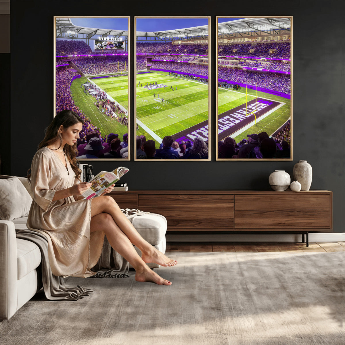 81245-MGV-CV-36X24 - Northwestern University Wildcats Football Team Print - Evanston Ryan Field Wall Art Canvas Print