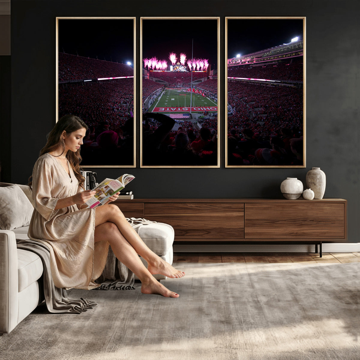 20483-PAN-FL-20X10 - Ohio State University Buckeyes Football Team Print - Columbus Ohio Stadium Wall Art Canvas Print