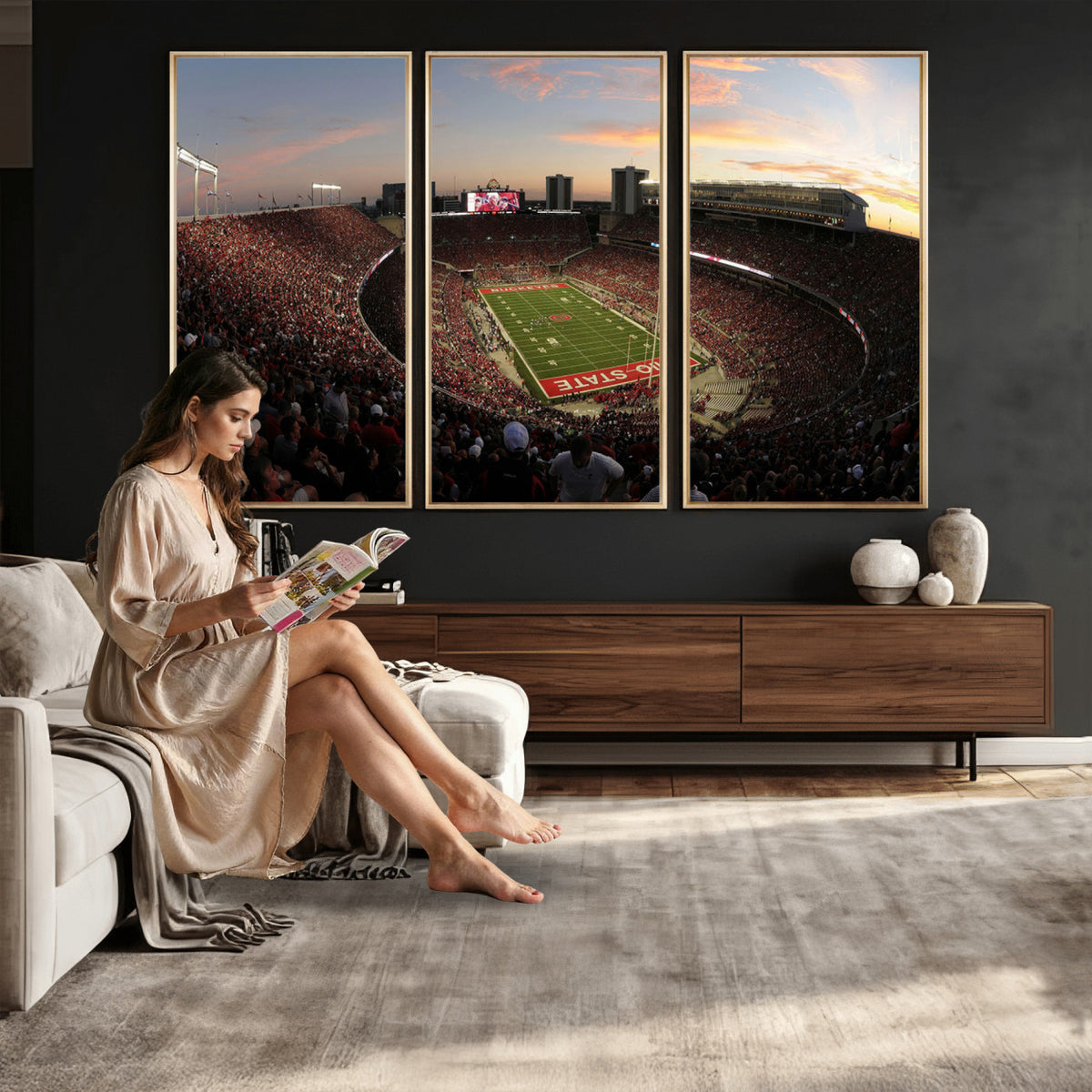 28825-PAN-FL-20X10 - Ohio State University Buckeyes Football Team Print - Columbus Ohio Stadium Wall Art Canvas Print