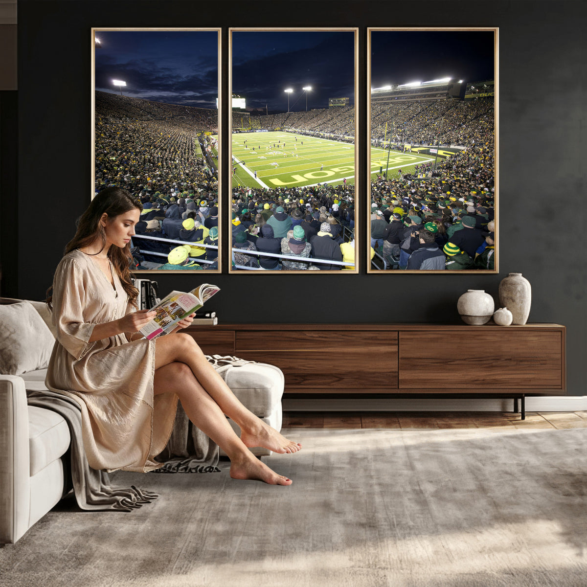48756-PAN-FL-20X10 - University of Oregon Ducks Football Team Print - Eugene Autzen Stadium Wall Art Canvas Print